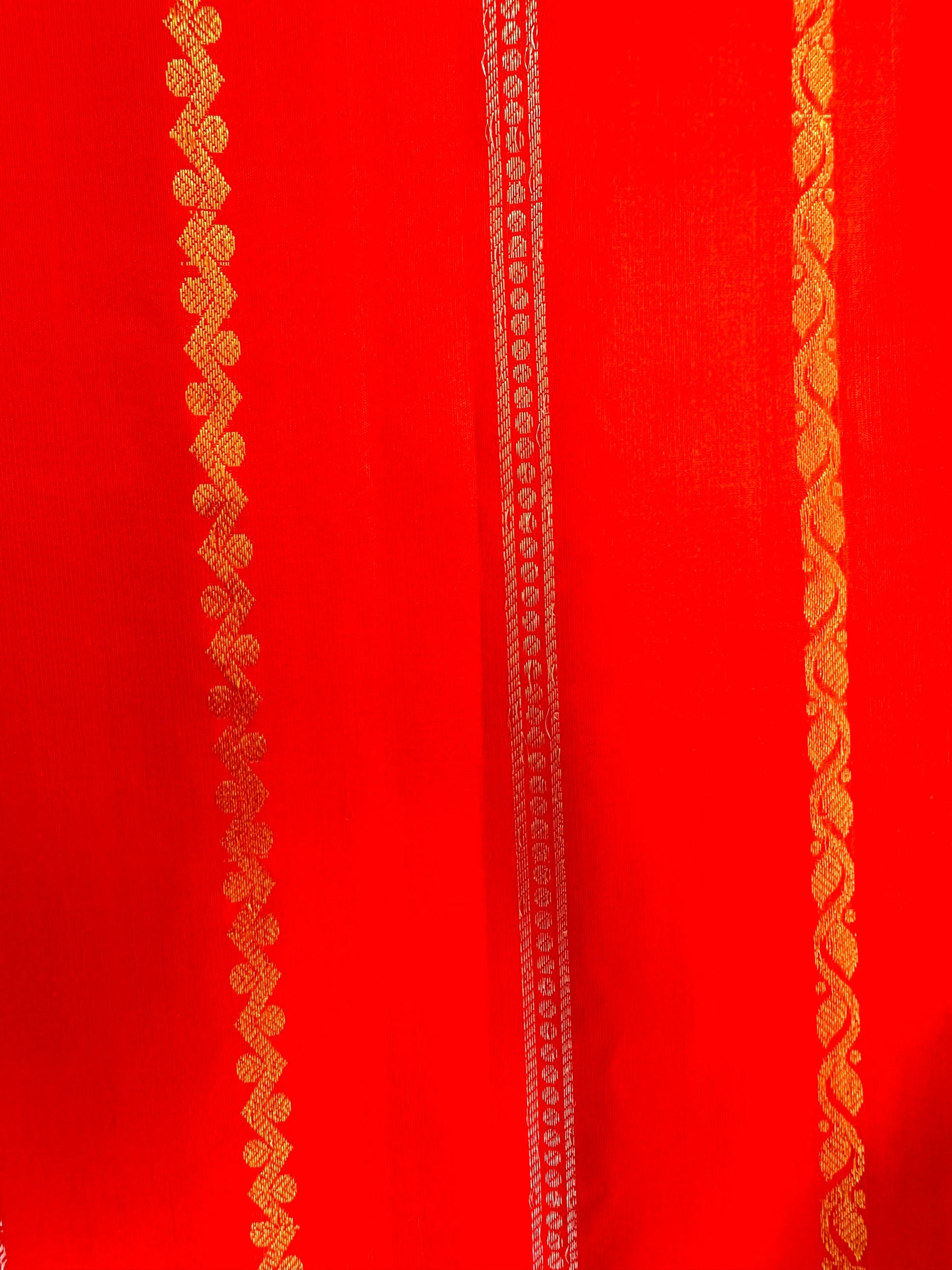 Radiant Orange Gadwal Pattu Saree Gold Zari Parrot Motifs Religious
