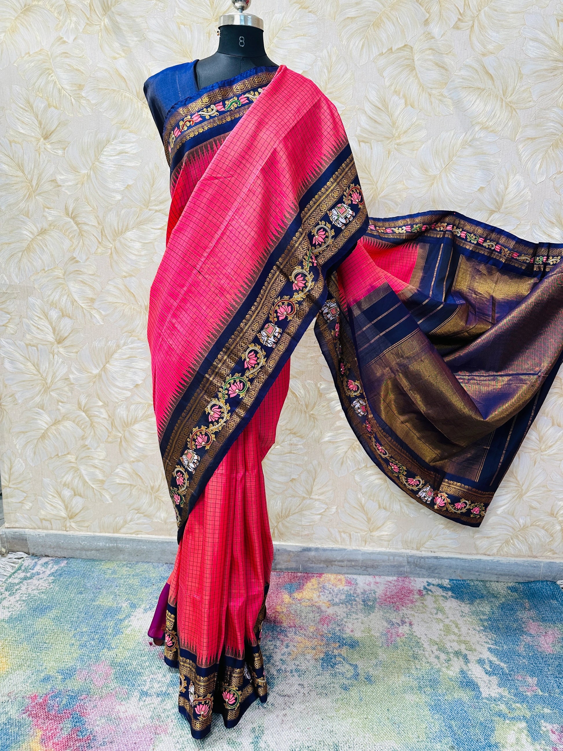 Heritage Pink Gadwal Silk Tanjore Zari Embroidery Saree