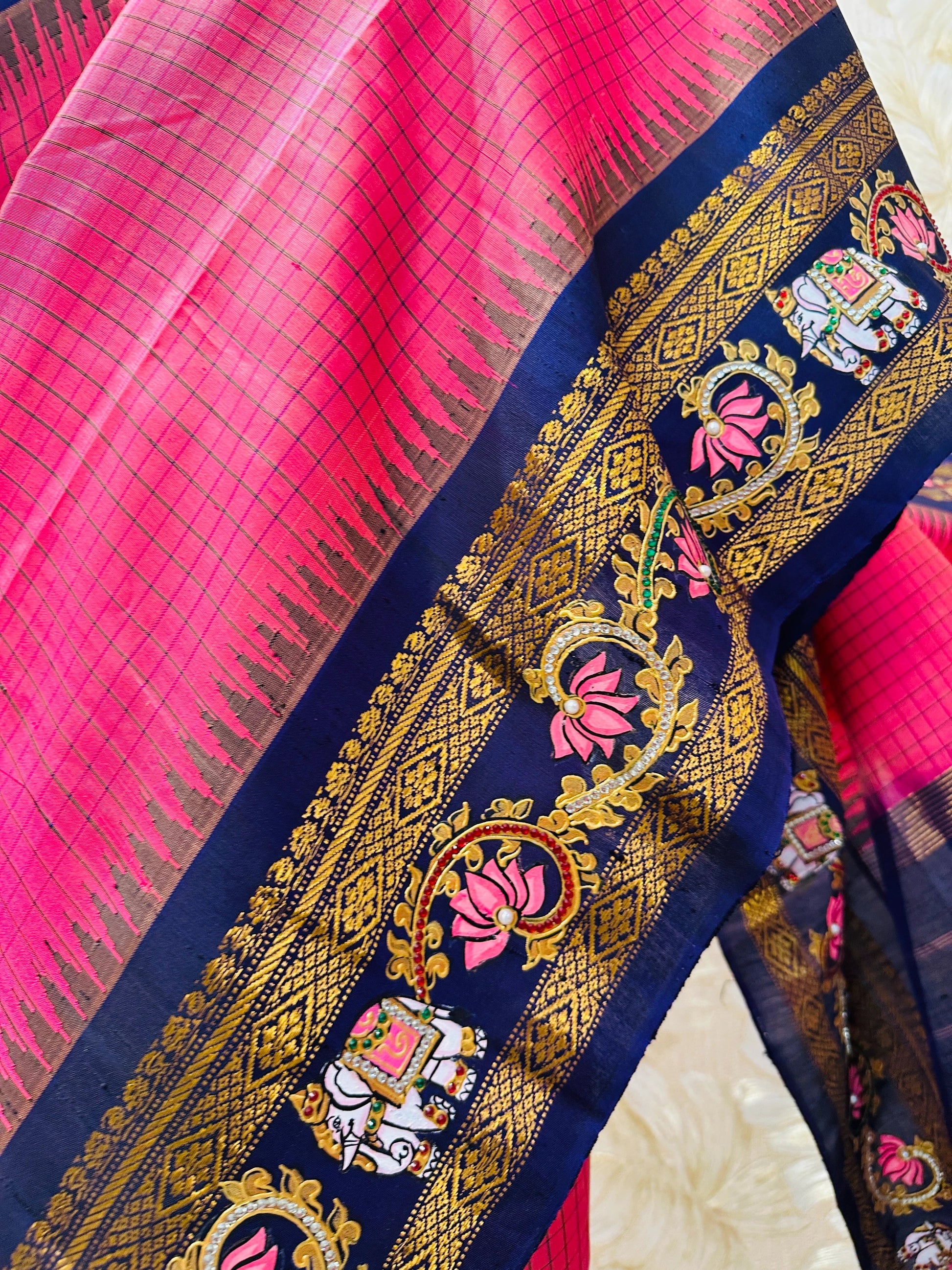 Heritage Pink Gadwal Silk Tanjore Zari Embroidery Saree