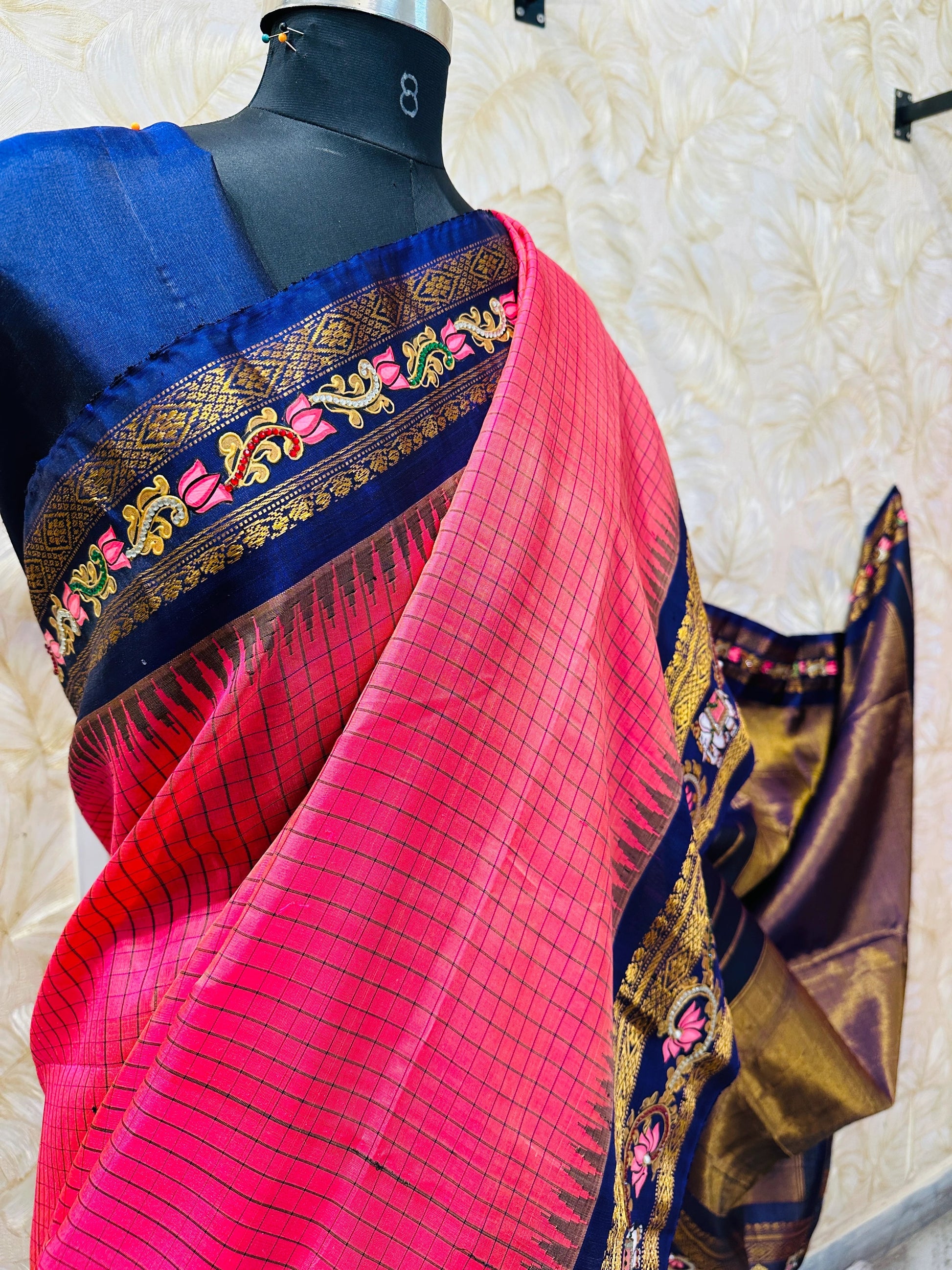 Heritage Pink Gadwal Silk Tanjore Zari Embroidery Saree