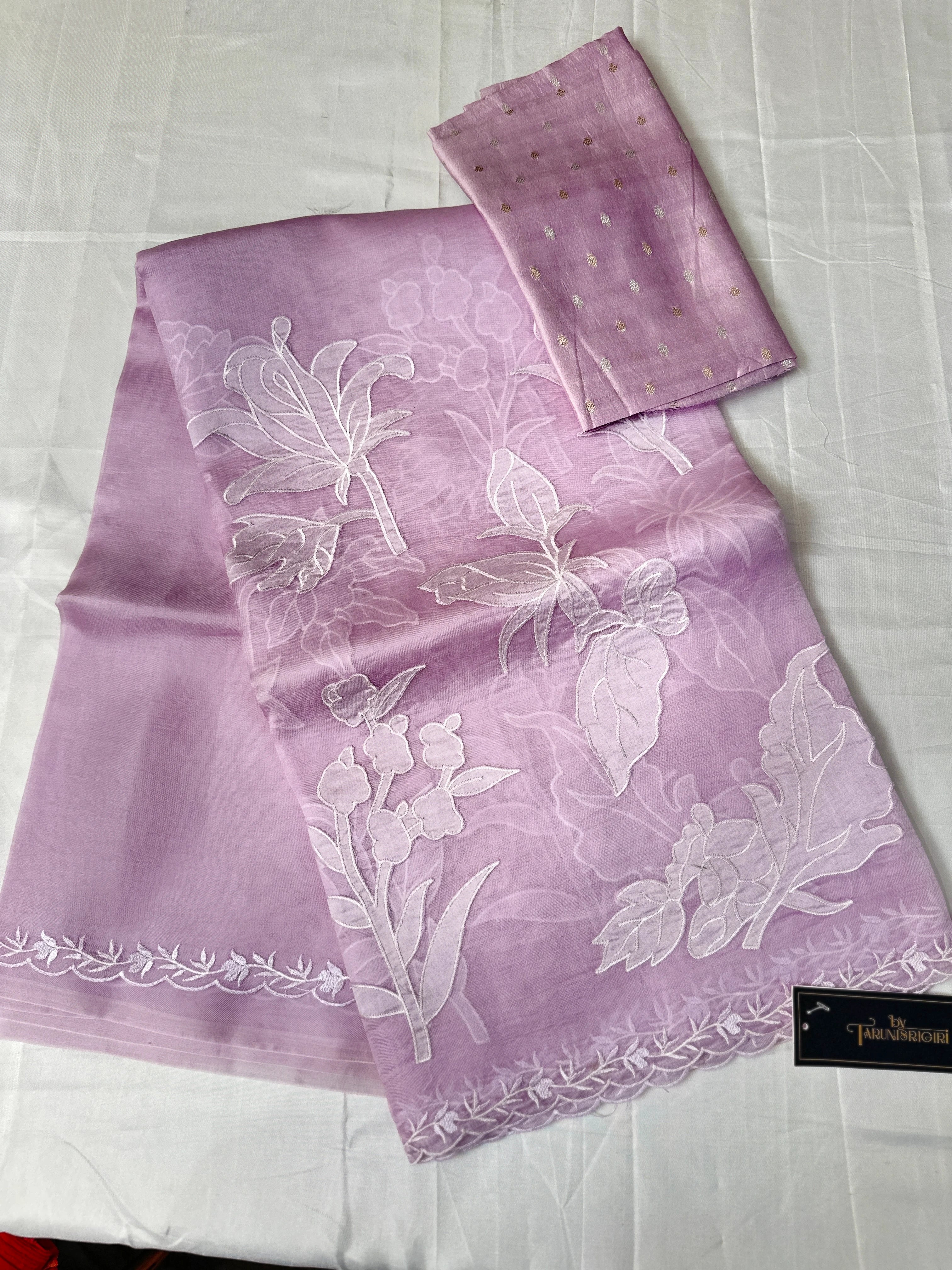 Lavender Organza Tissue Applique Saree - Modern Silk Saree