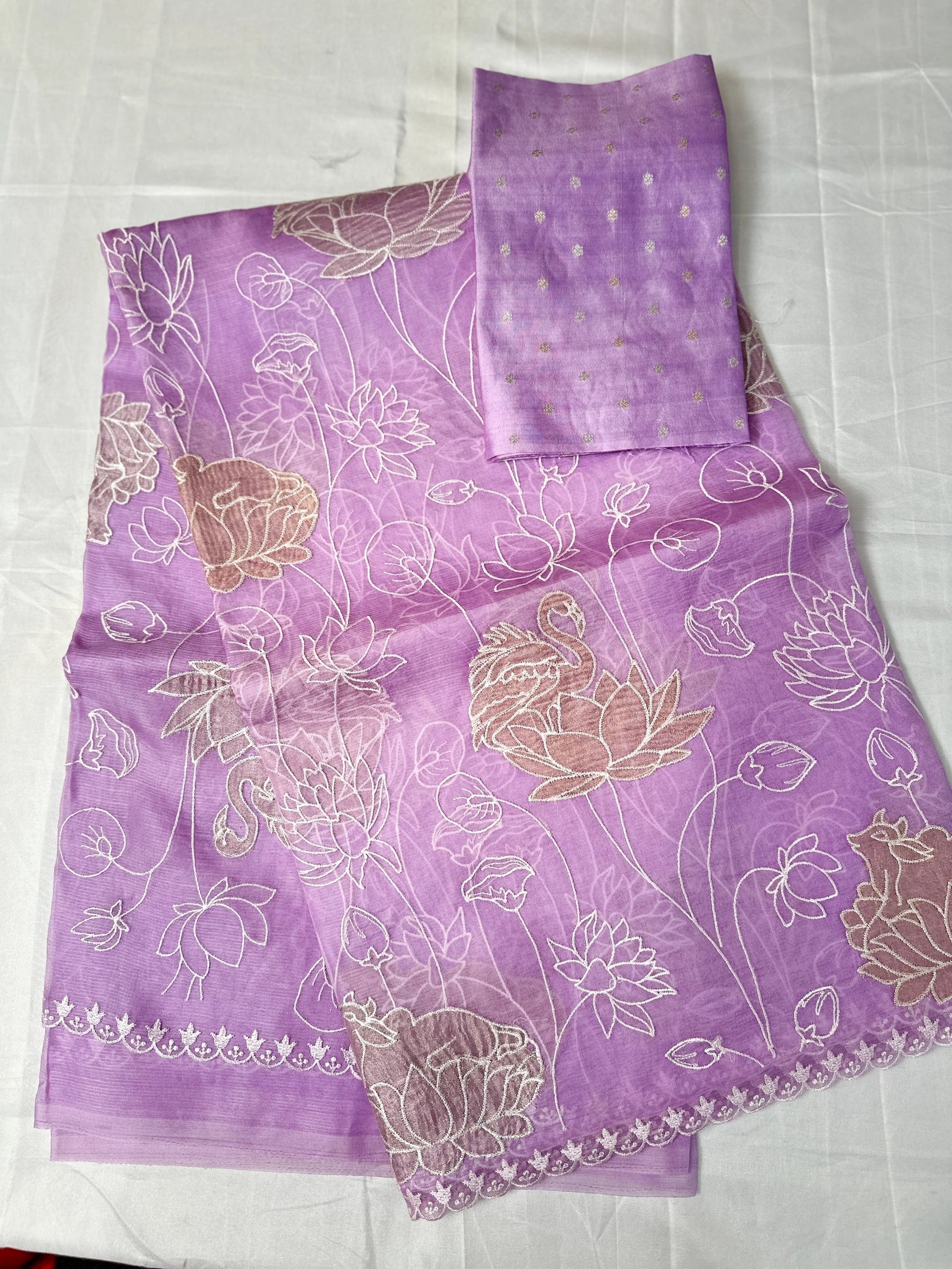 Luxurious Purple Organza Tissue Applique Embroidery Saree