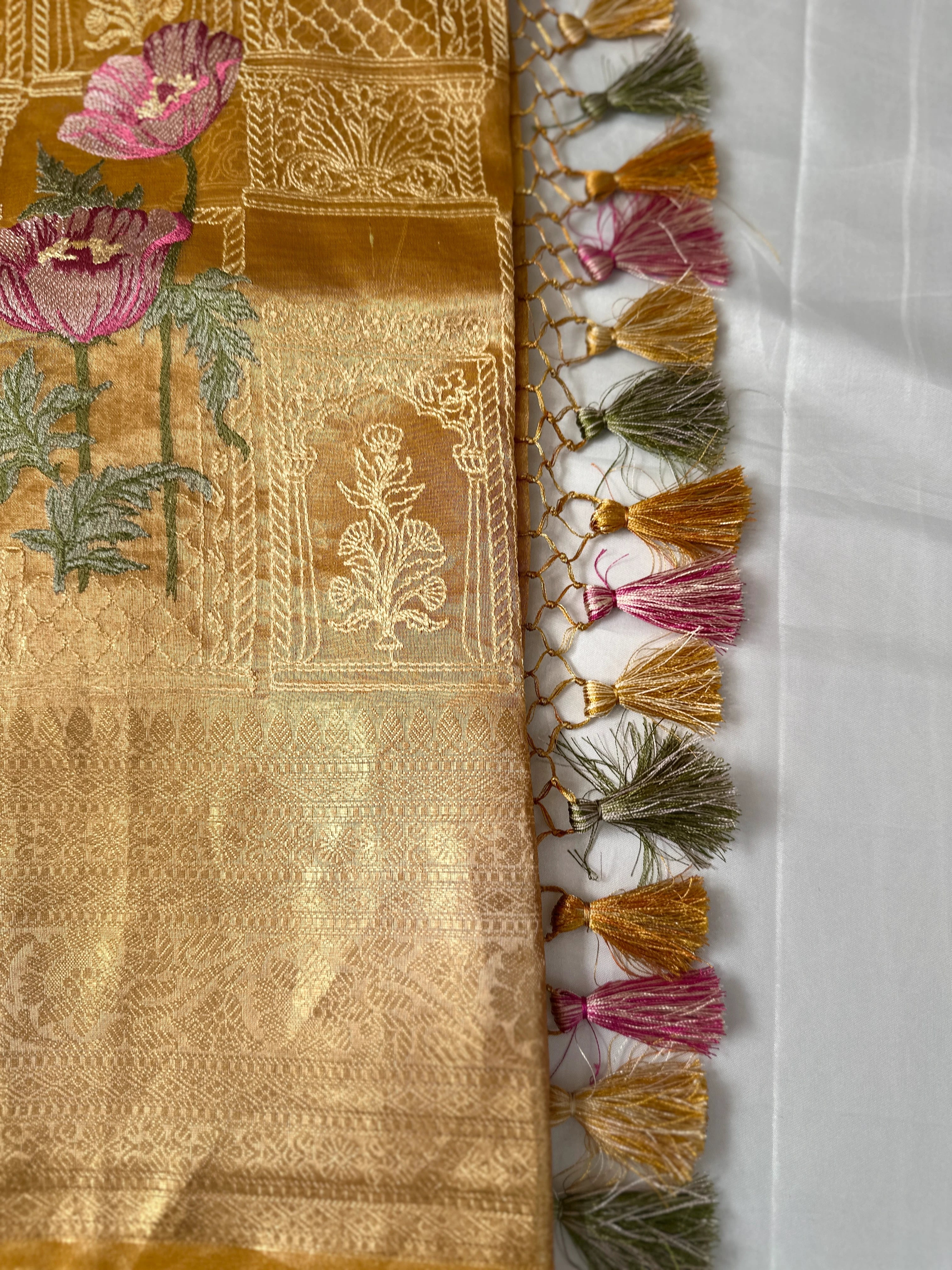 Luxurious Gold Tissue Self Weaver Embroidery Saree