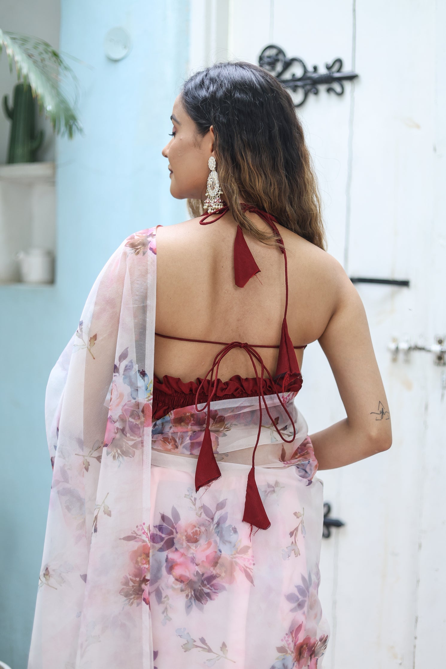 Exquisite White Organza Printed Saree Floral