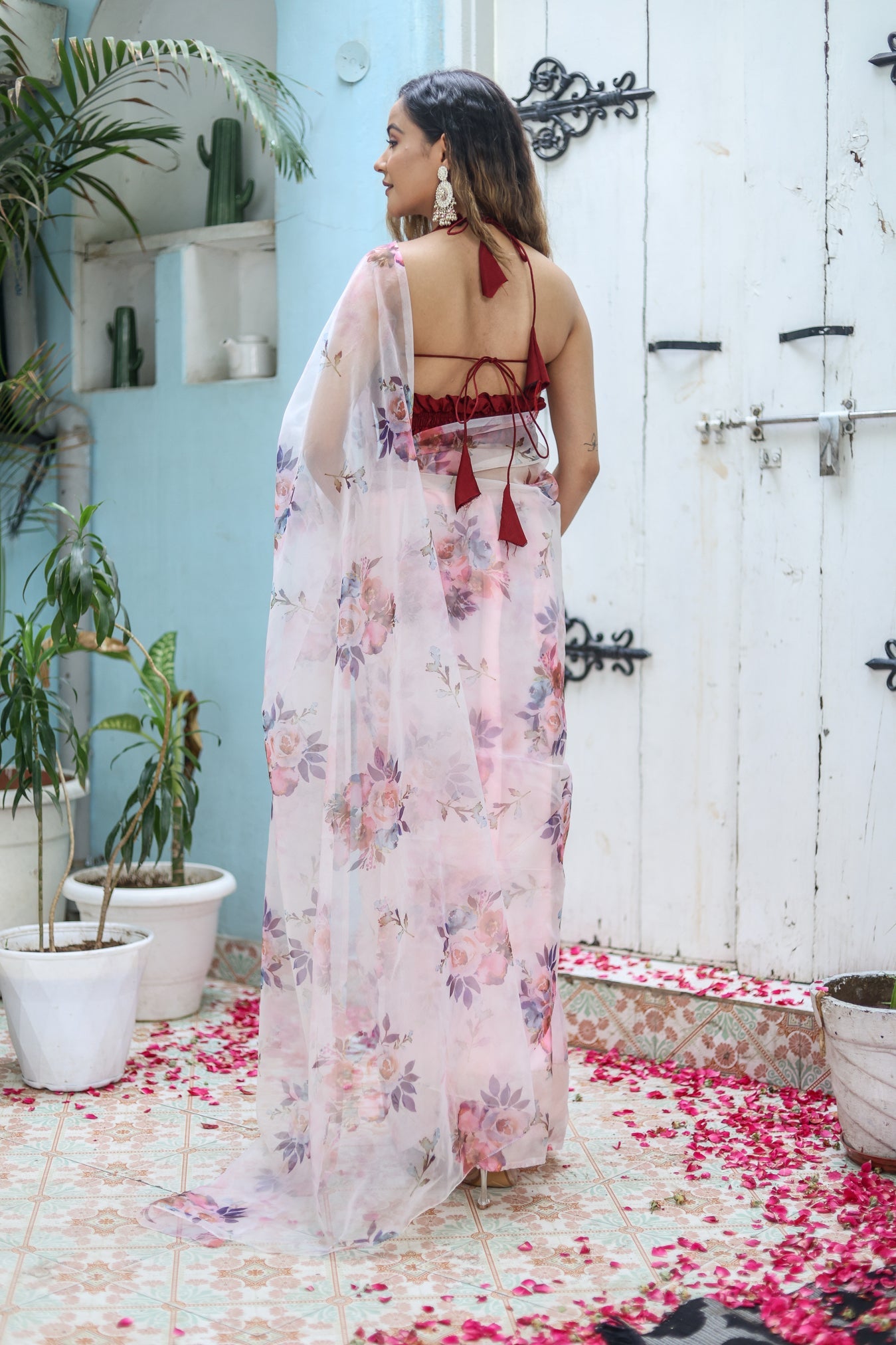 Exquisite White Organza Printed Saree Floral
