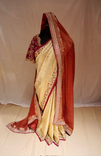 Custom Kanjeevaram Bride Saree Groom Pancha Kurta Gold Maroon Trim