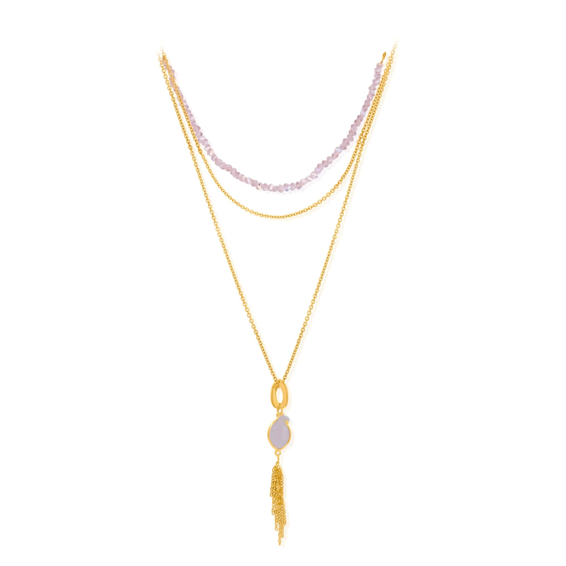 Rose Quartz Layered Necklace Pink Stone Statement