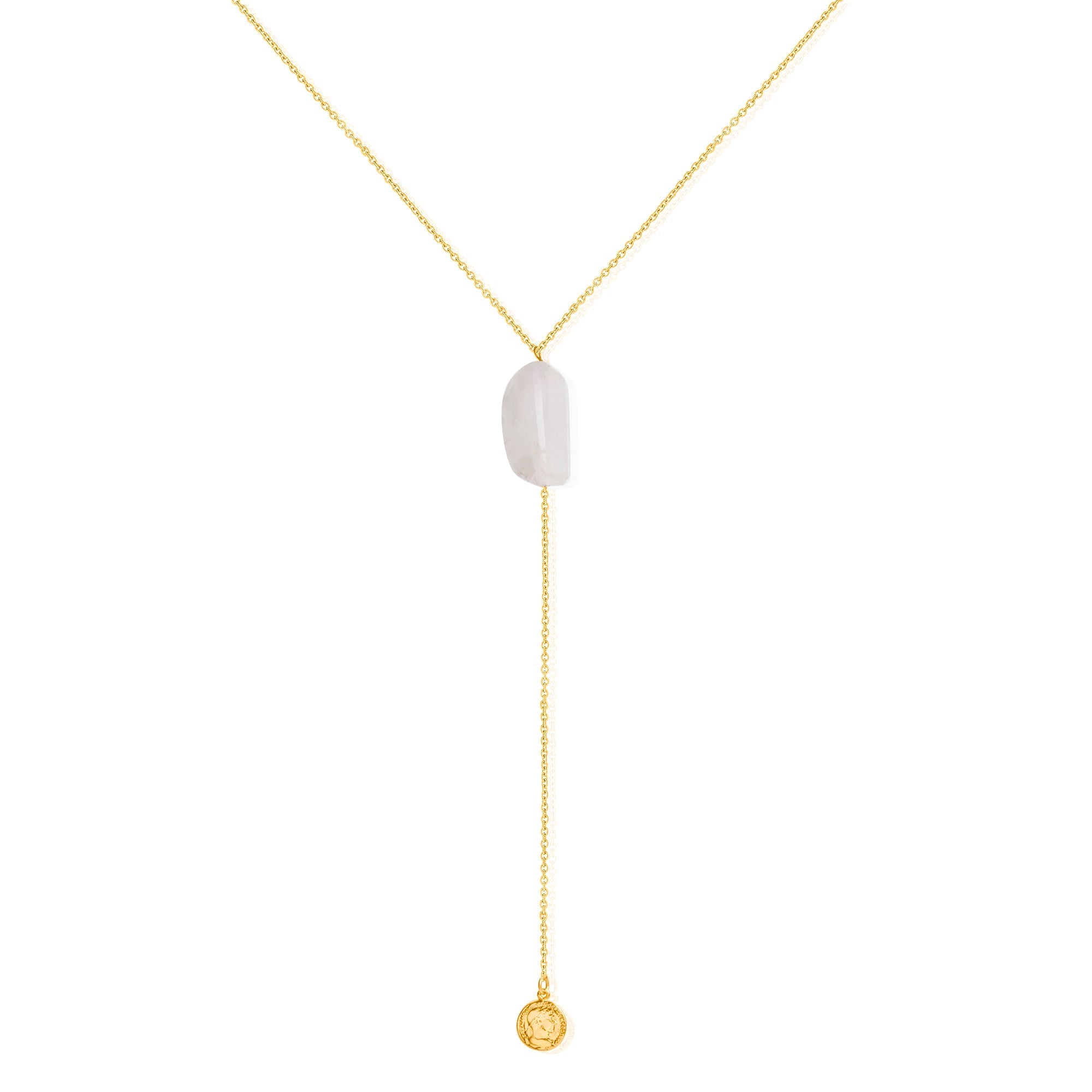 Rose Quartz Greek Coin Gold Necklace