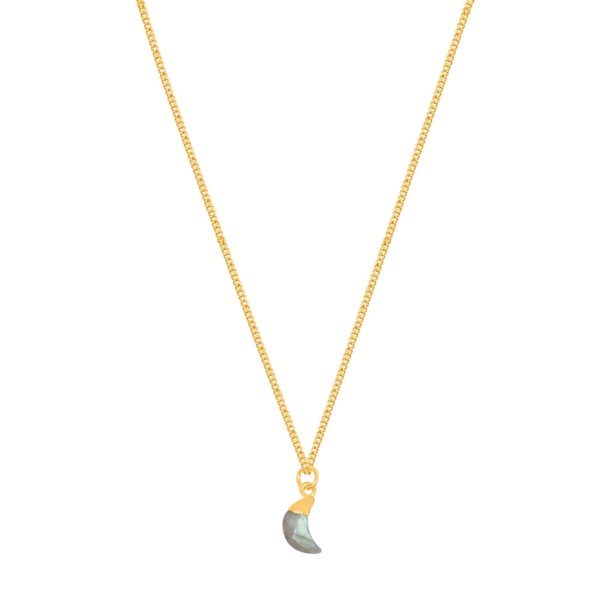 Labradorite Moon Pendant Necklace Iridescent Shine