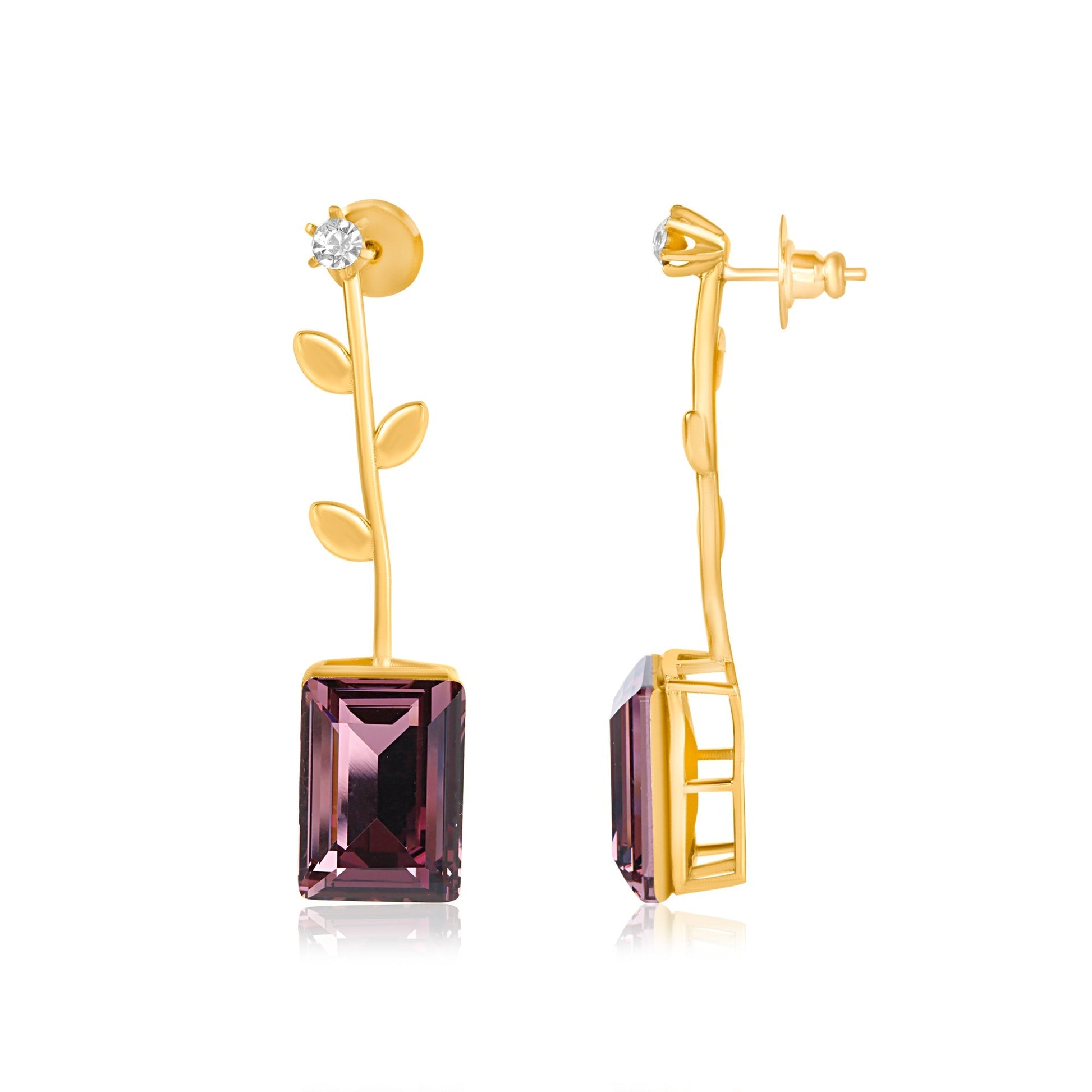 Leaf Design Swarovski Square Drop Earrings