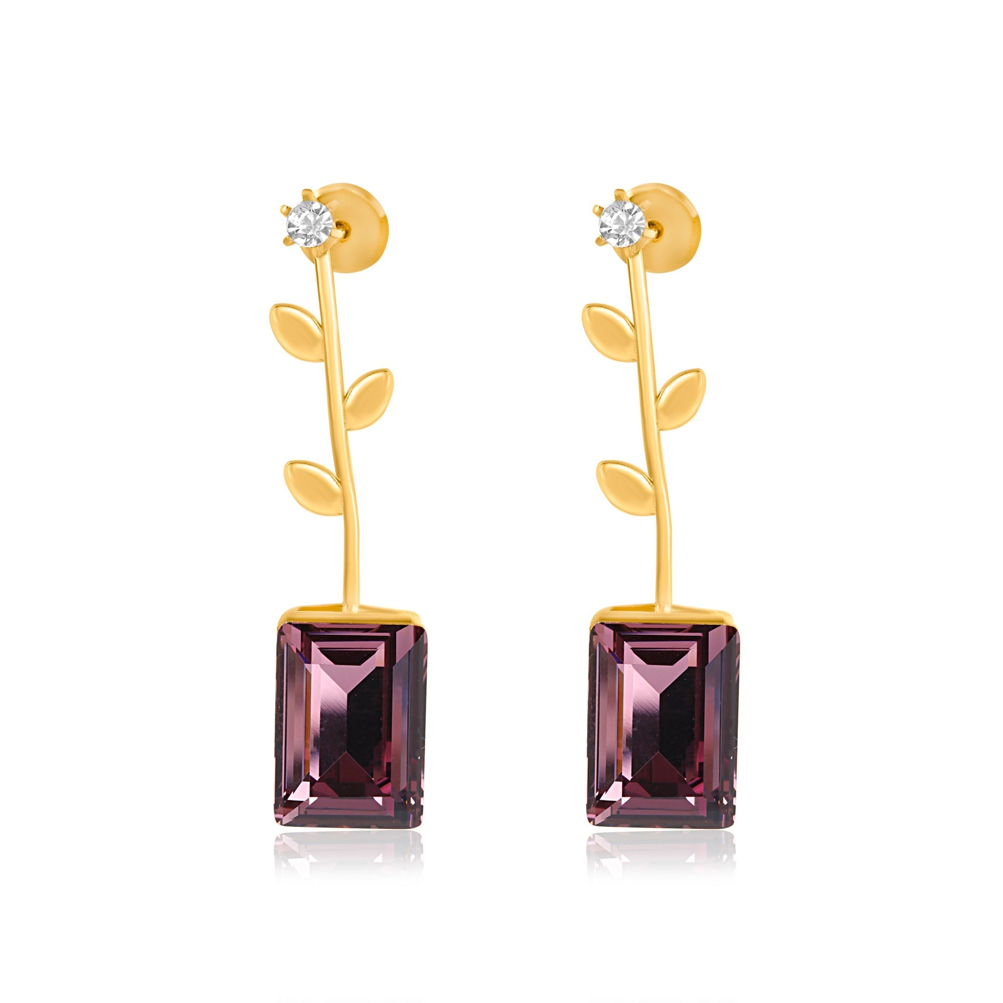 Leaf Design Swarovski Square Drop Earrings