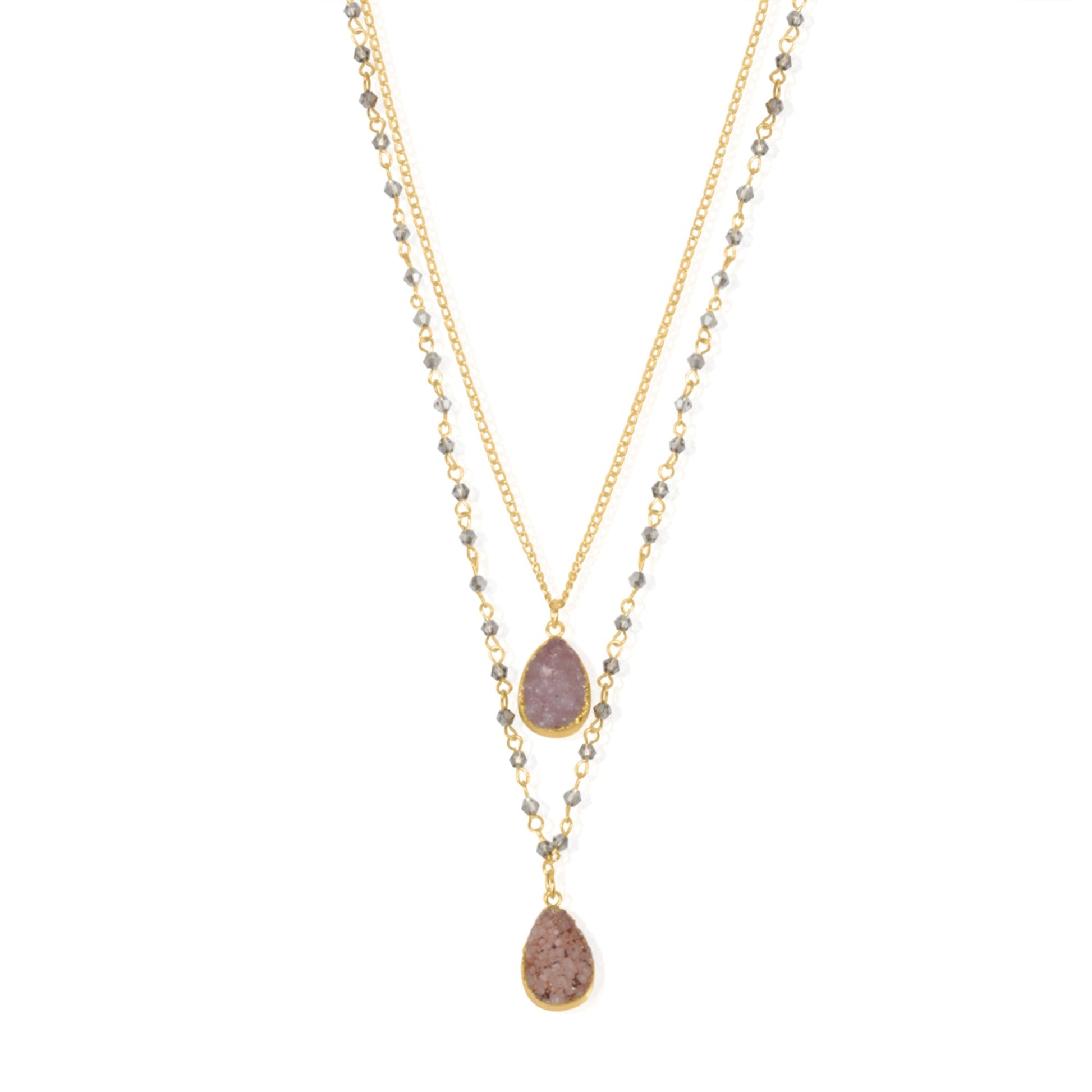 Pink Druze Necklace With Monochrome Outfit