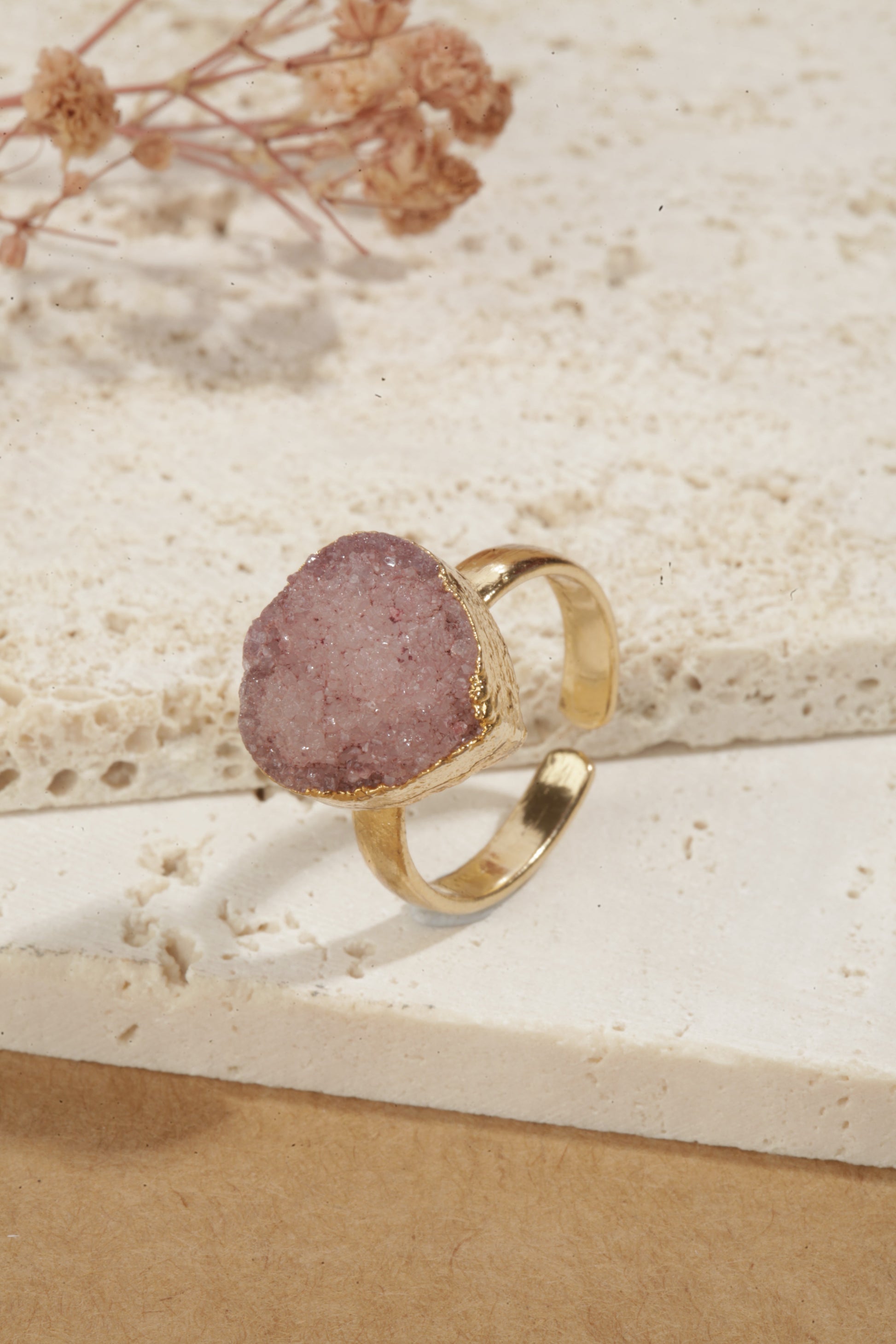 Pink Druzy Adjustable Statement Ring