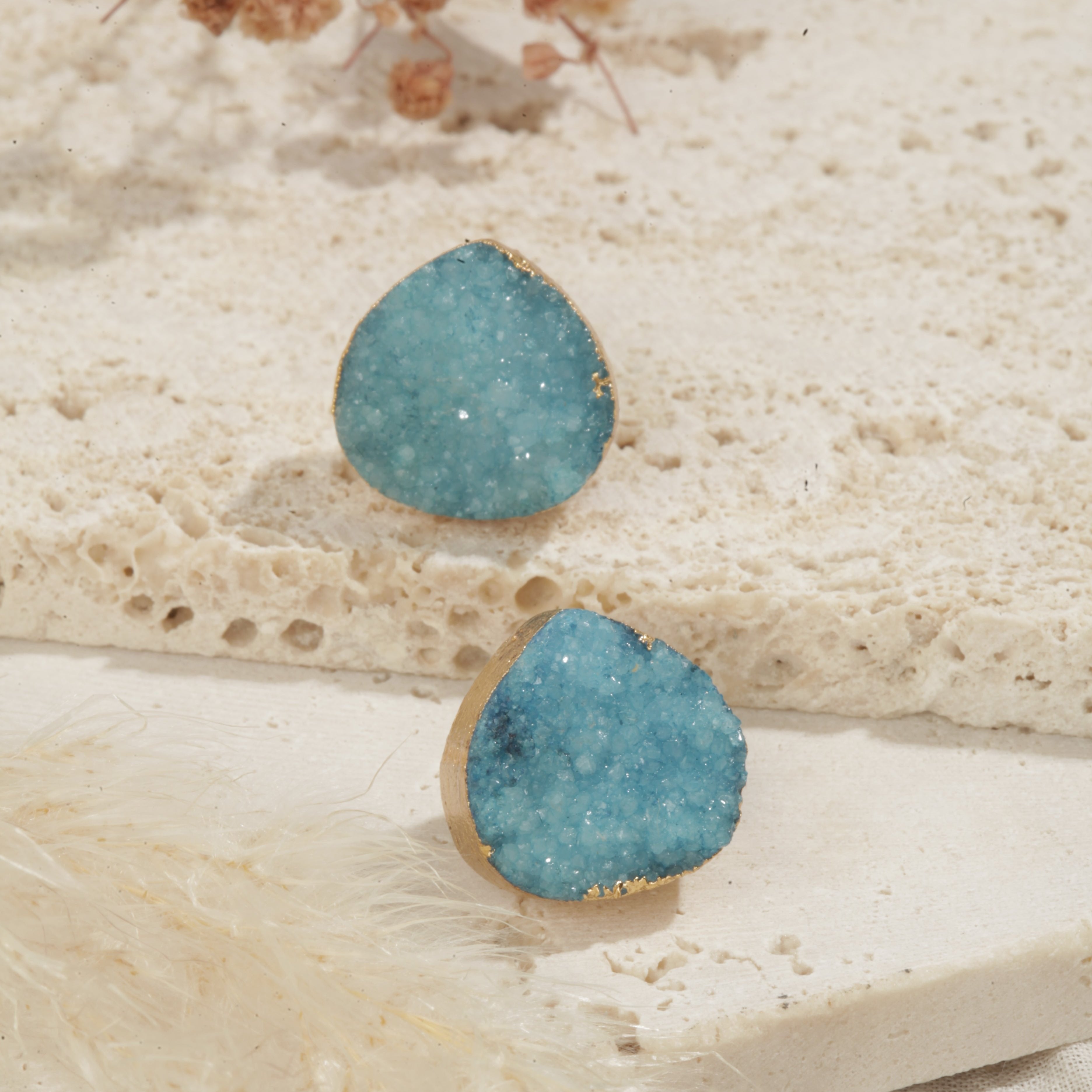 Aqua Druzy Stone Drop Earrings for Women