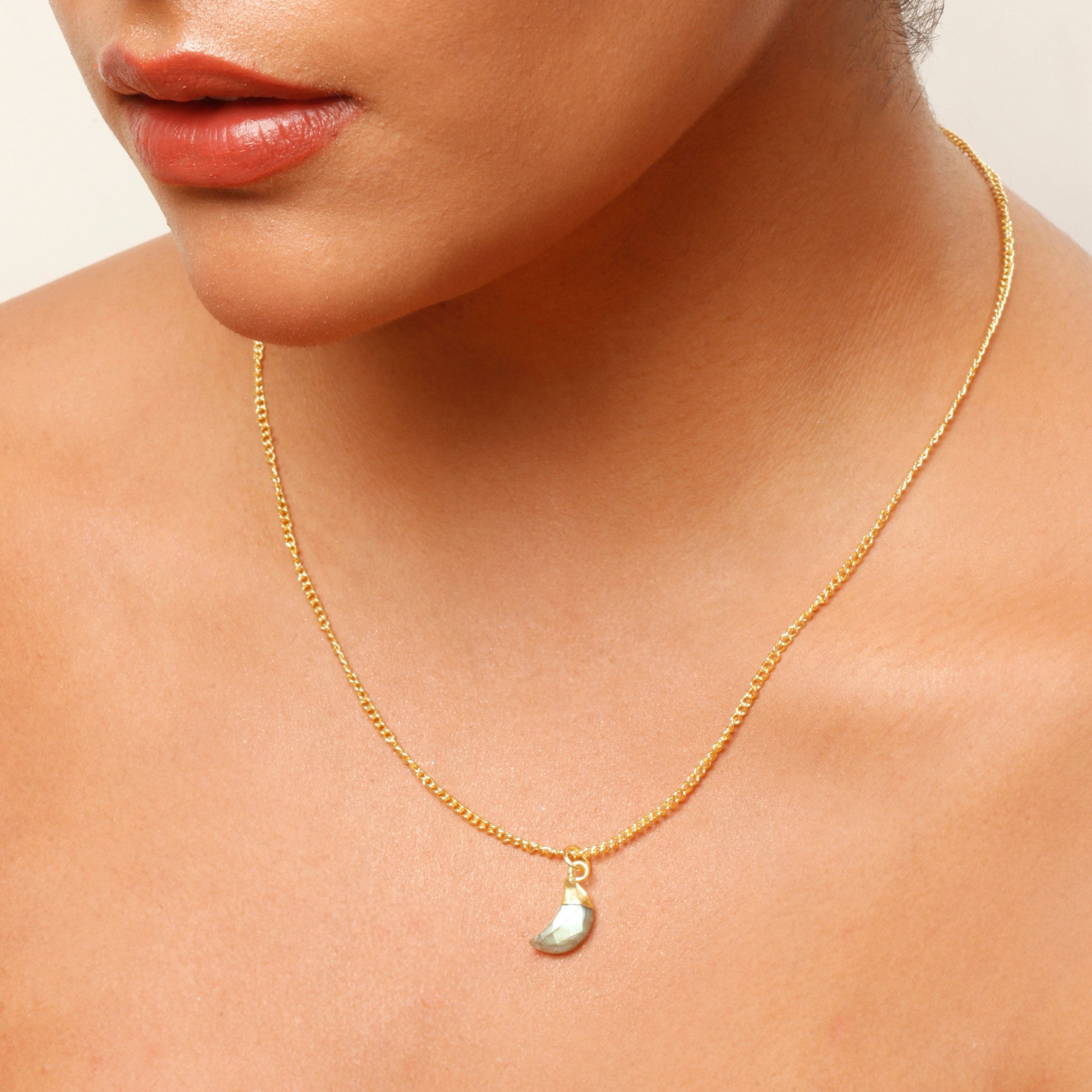 Labradorite Moon Pendant Necklace Iridescent Shine