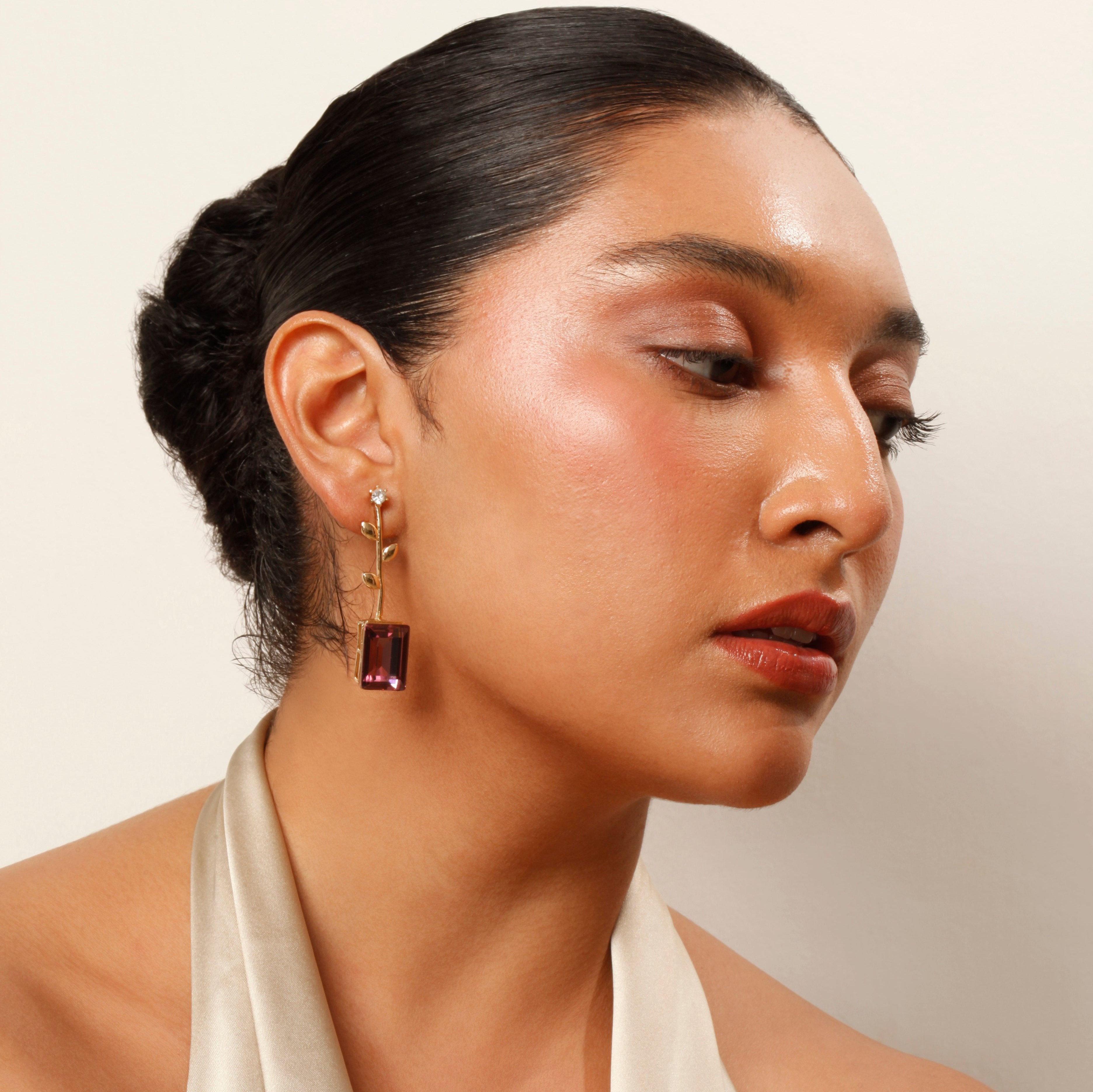 Leaf Design Swarovski Square Drop Earrings