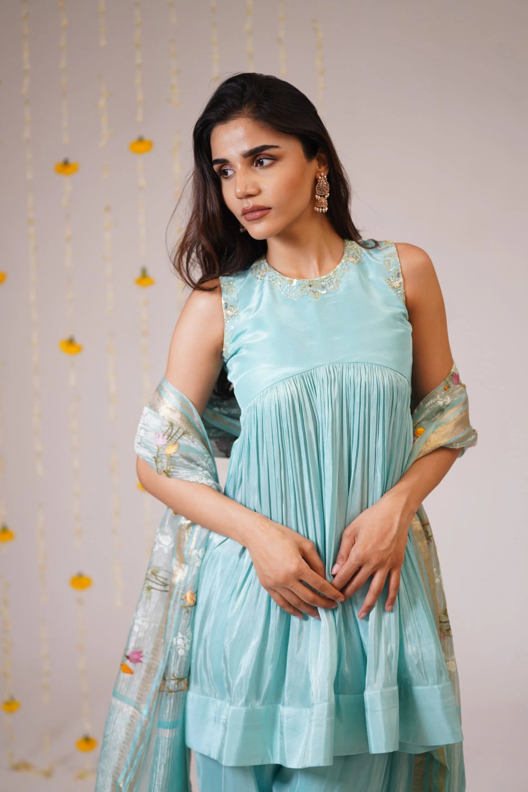 Mandhaara Aasamaanee Sky Blue Tissue Sharara Set with Dupatta - Festive Sharara