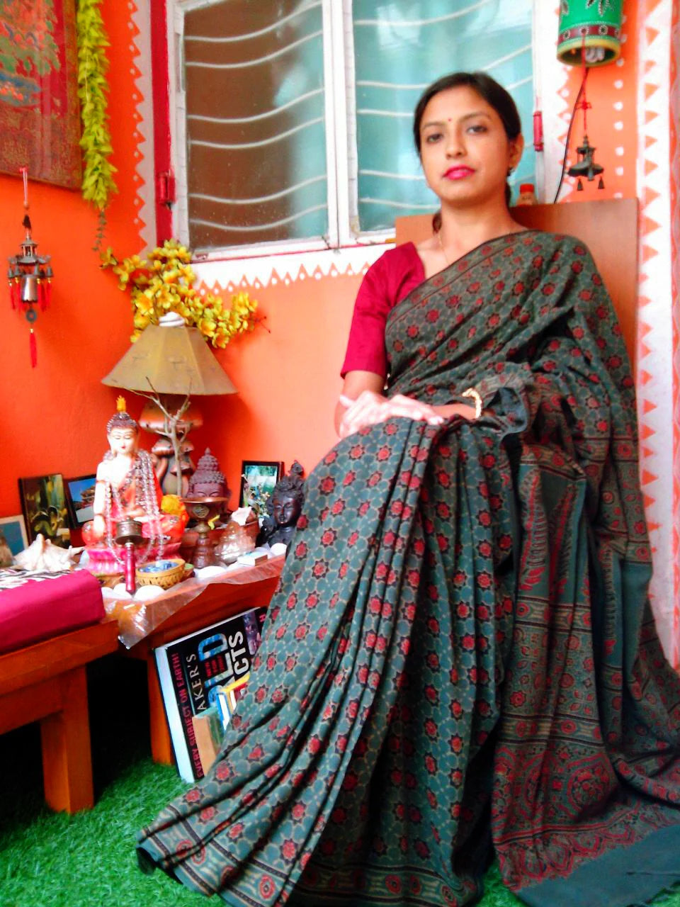 Mani - Pure Muslin Cotton Ajrakh Hand Block Print Saree