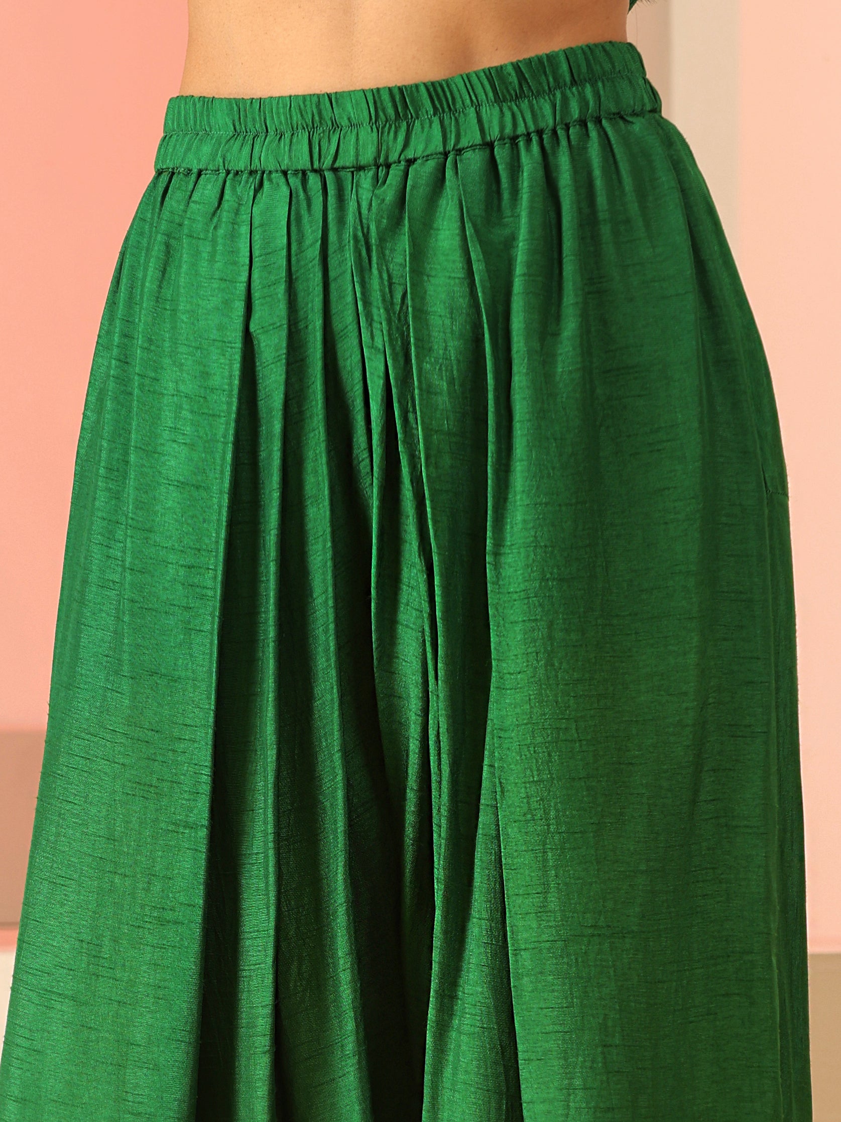 Green Dola Silk Zardozi Neck Kurta Salwar Pants Set