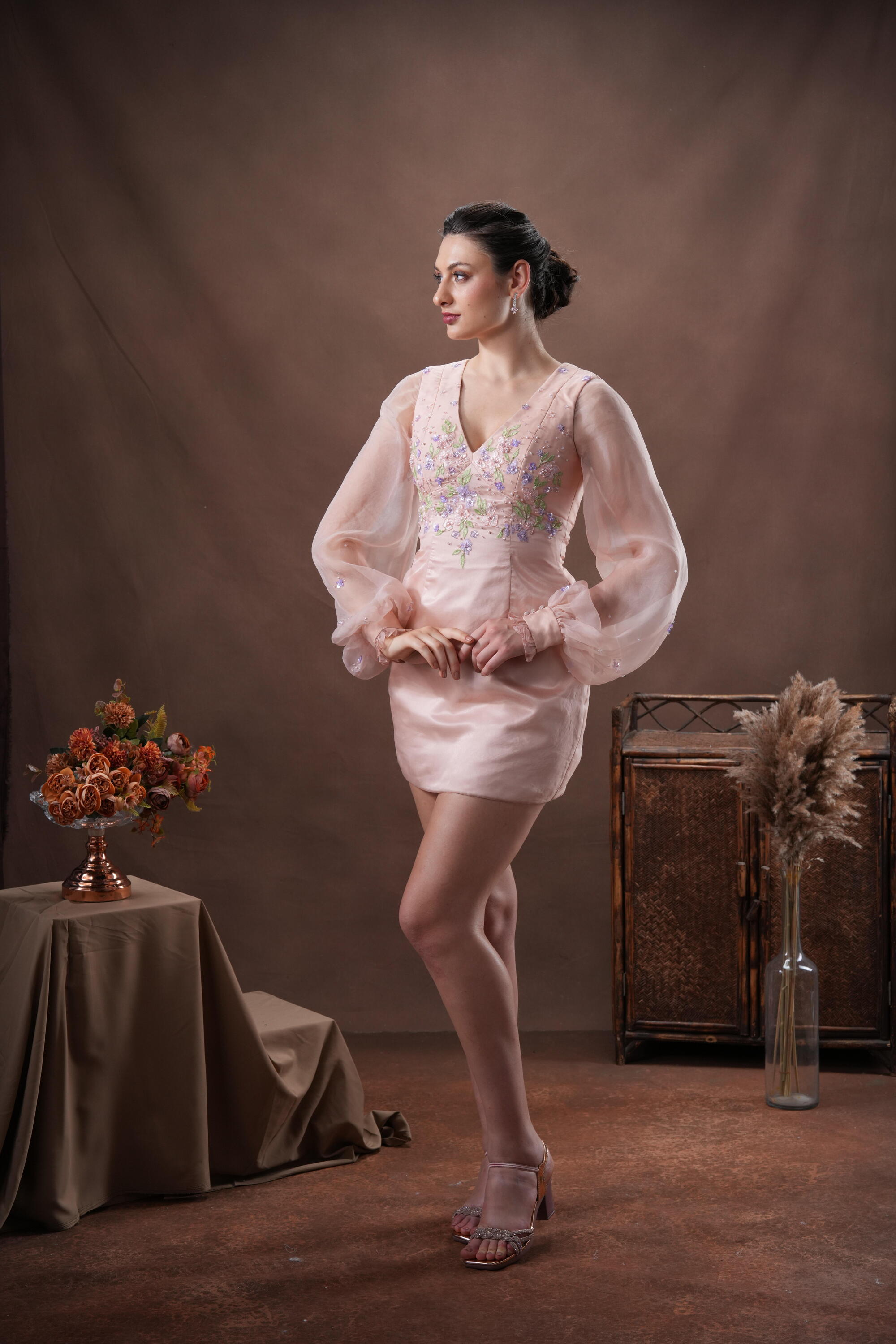 Gown with fitted waist and gently flared skirt