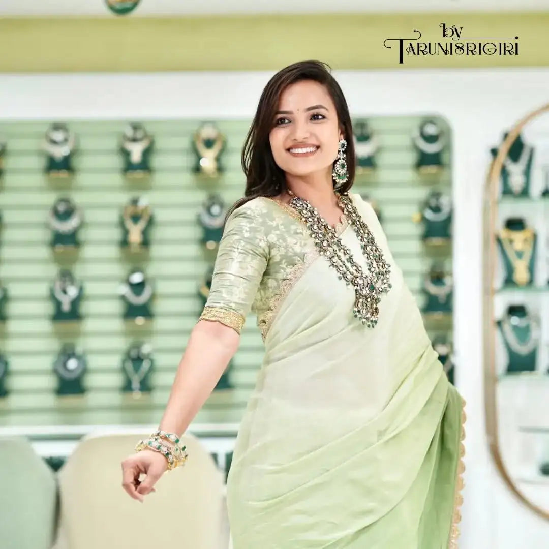 Luxurious Green Pista Brocade Banaras Silk Saree Zardozi Embroidery