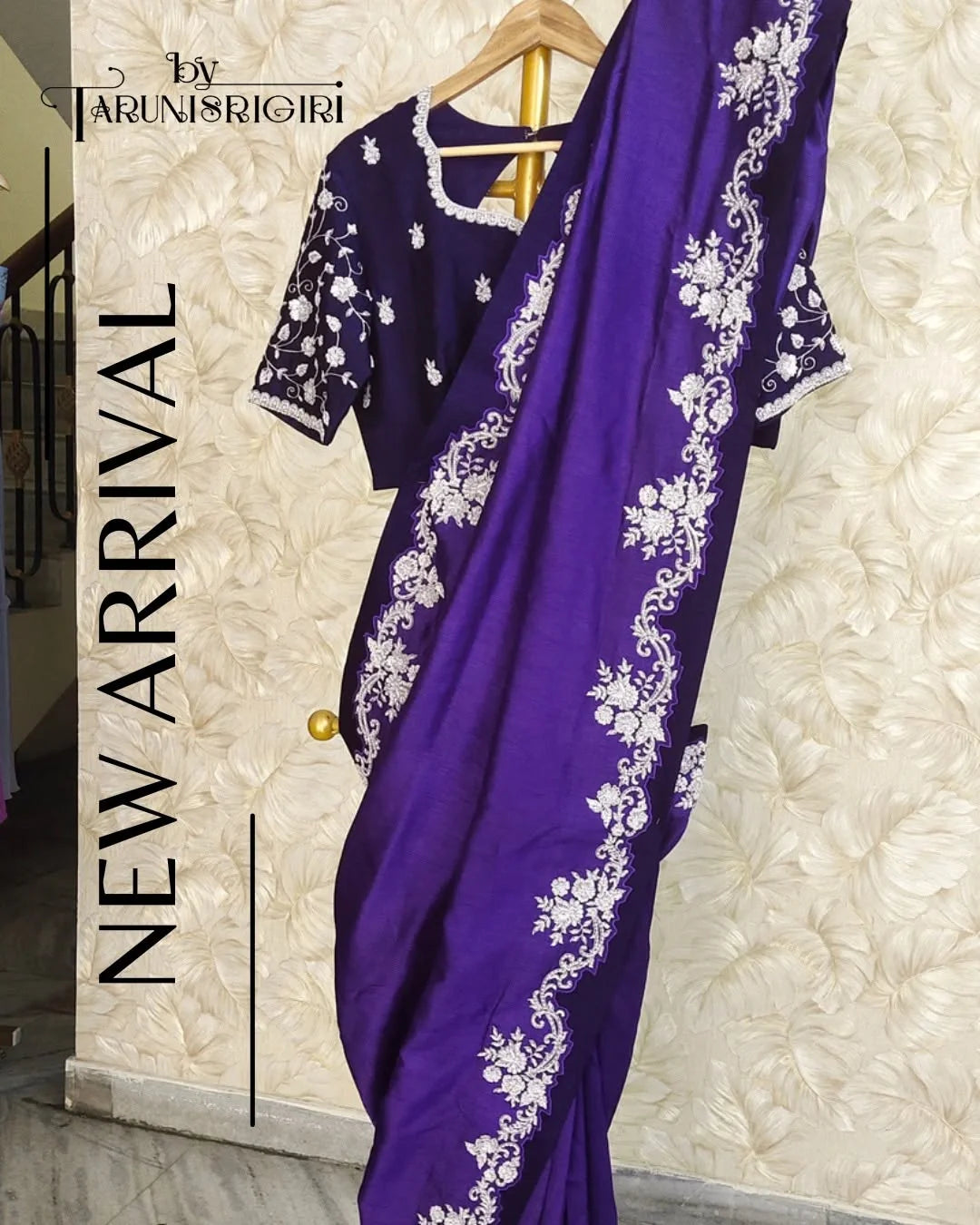 Exquisite Purple Raw Silk Hand Embroidered Saree Stitched Blouse