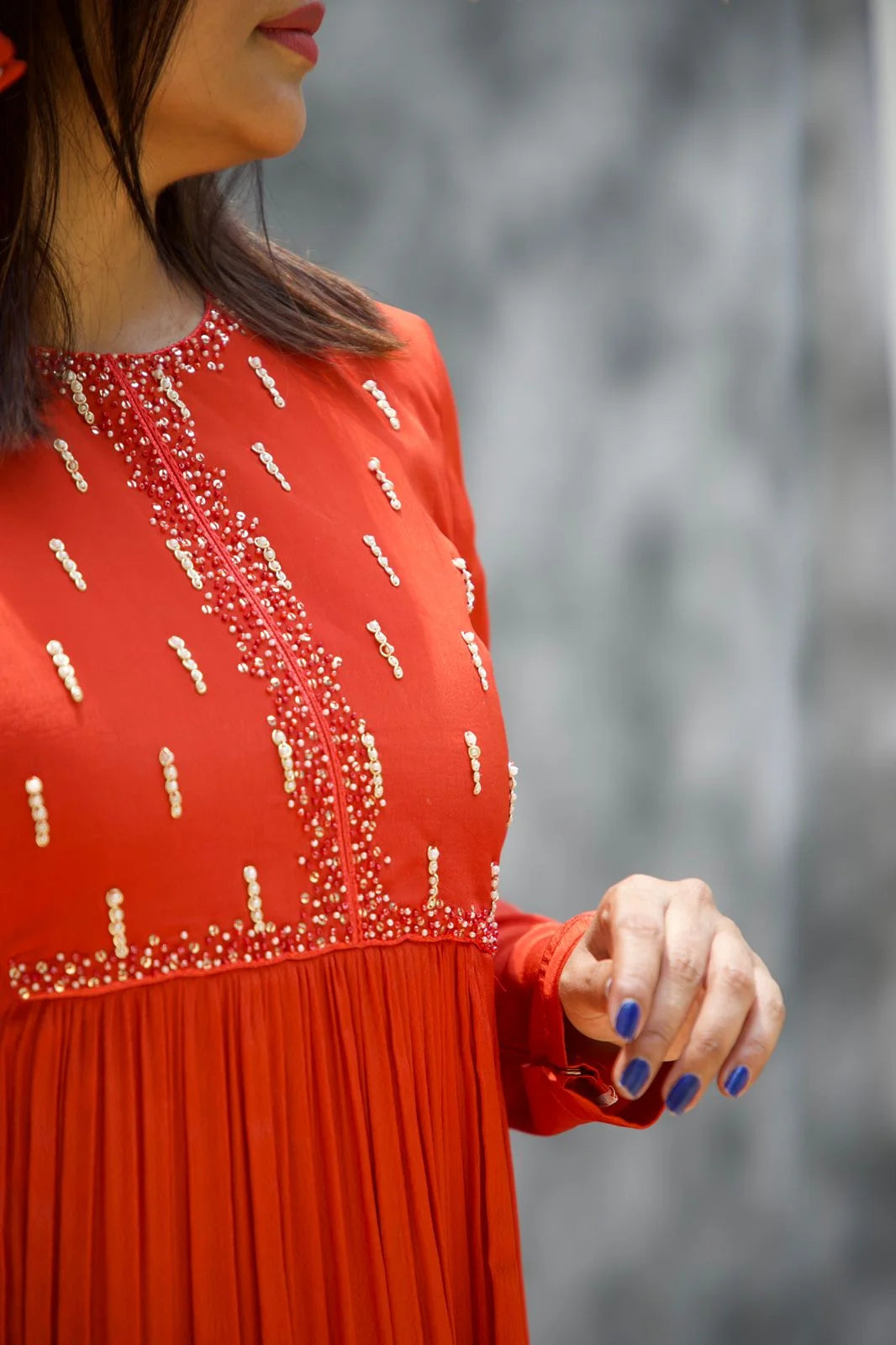 Rustic Orange Anarkali with Neck Embroidery - Ethnic Anarkali