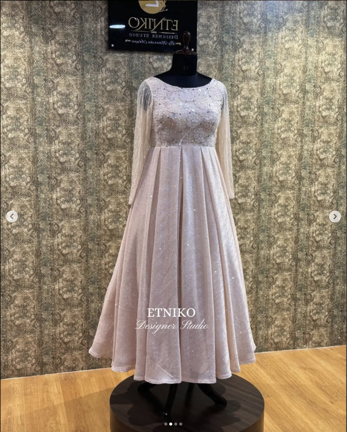 White Dreamy Gown with Sequin Embellishments - Designer Party Gown