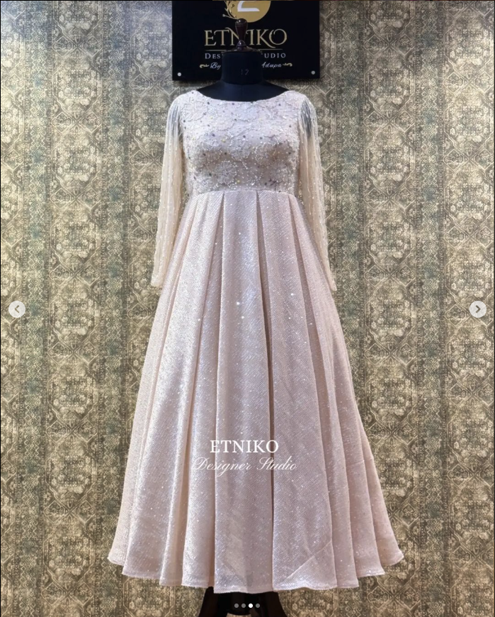 White Dreamy Gown with Sequin Embellishments - Designer Party Gown