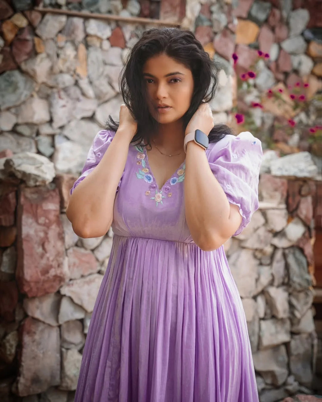Timeless Lilac Mulmul Cotton Calf-Length Reshmi Frock