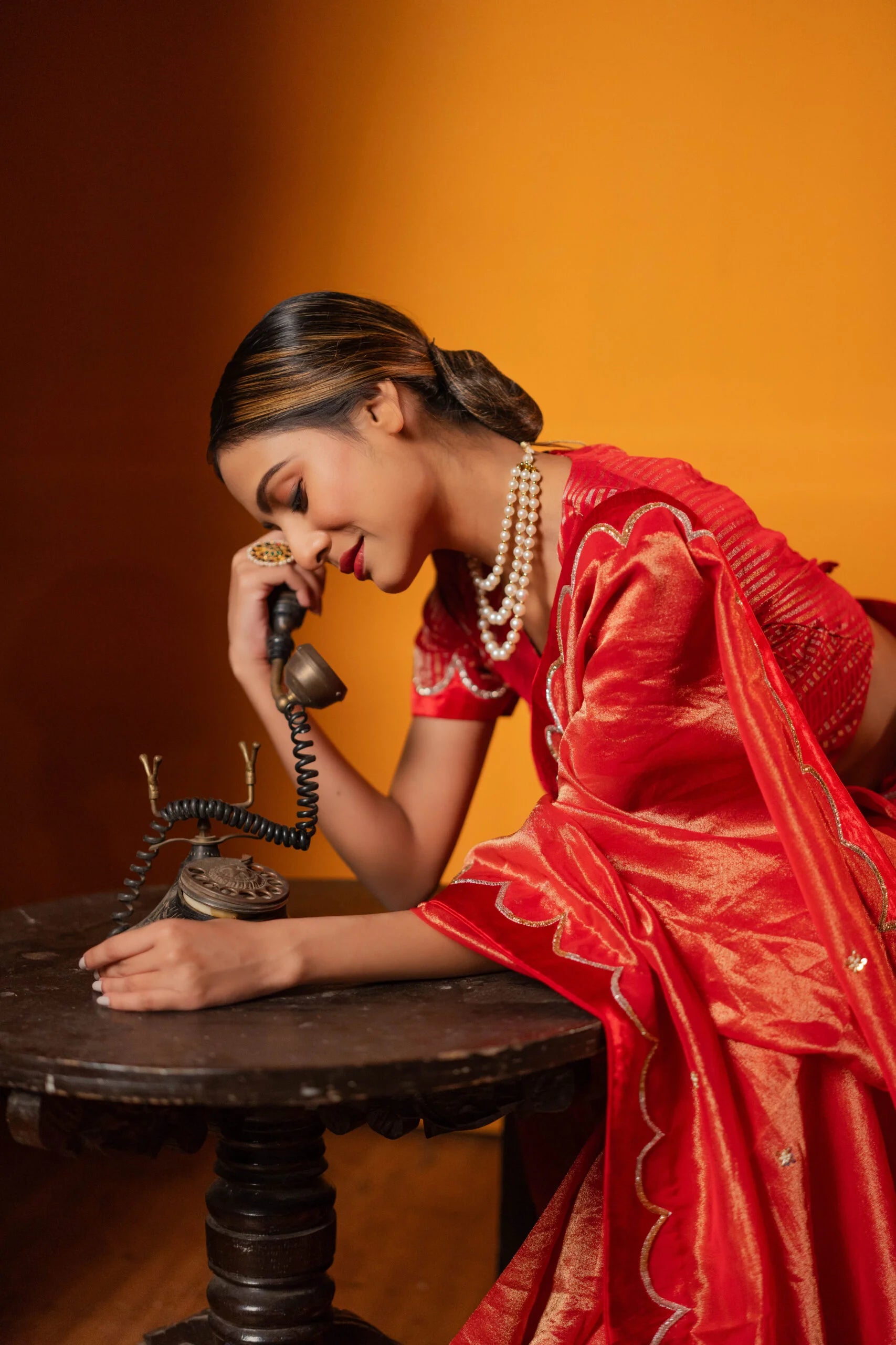 Scarlet Bee Balam Red Floral Tissue Saree - Ethnic Wear