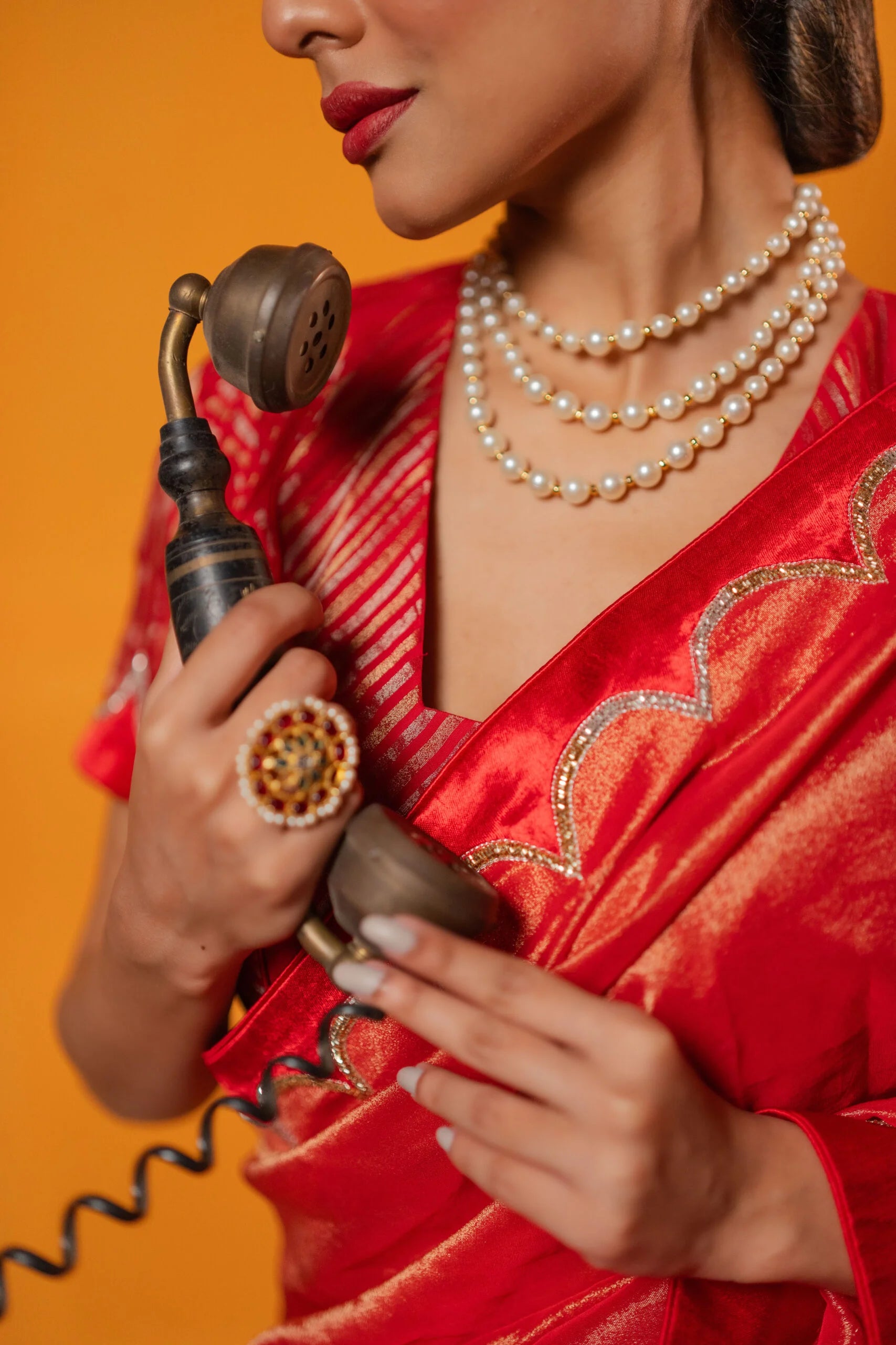 Scarlet Bee Balam Red Floral Tissue Saree - Ethnic Wear
