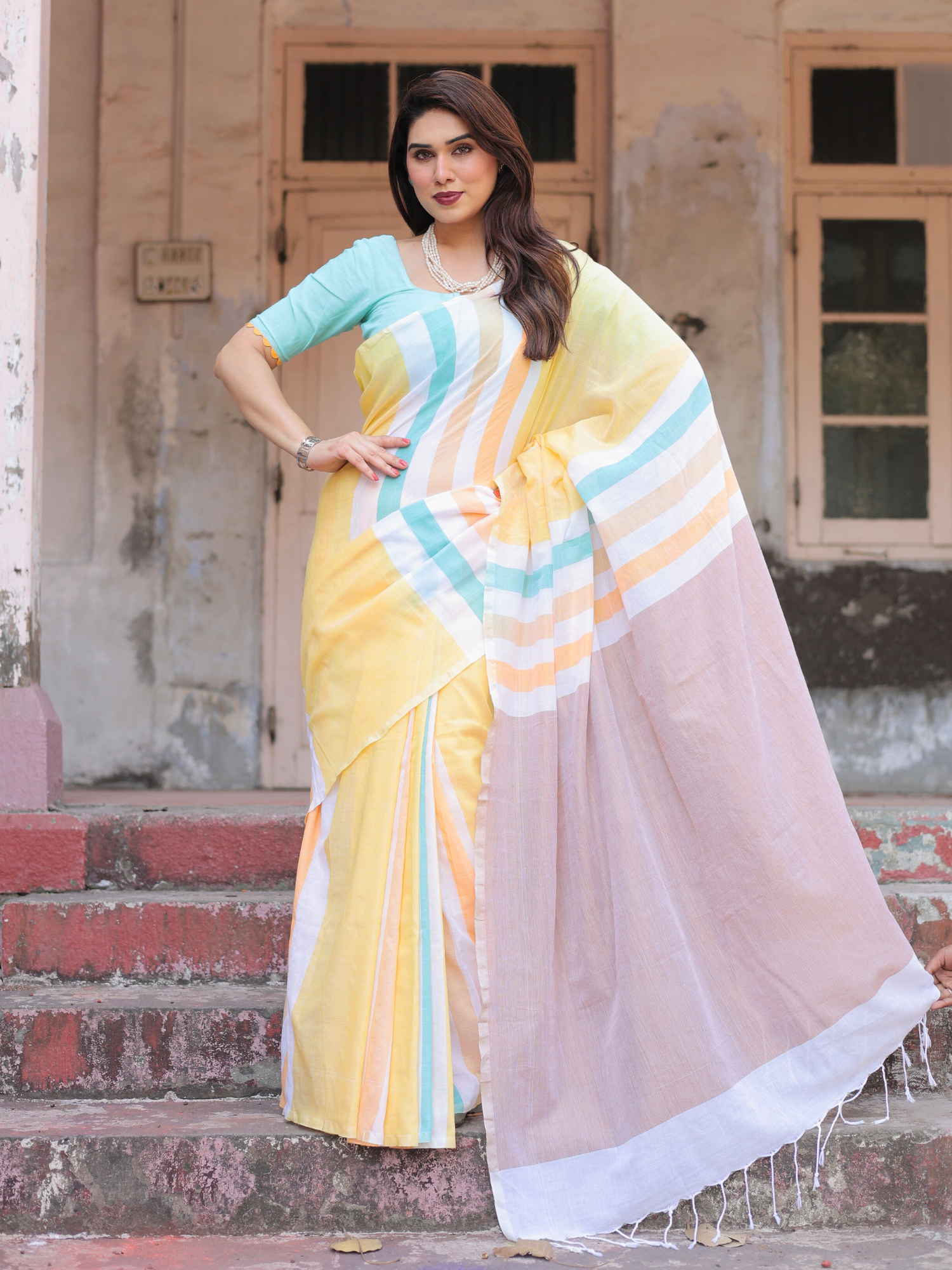 Sunstone Cotton Saree with Embroidered Blouse