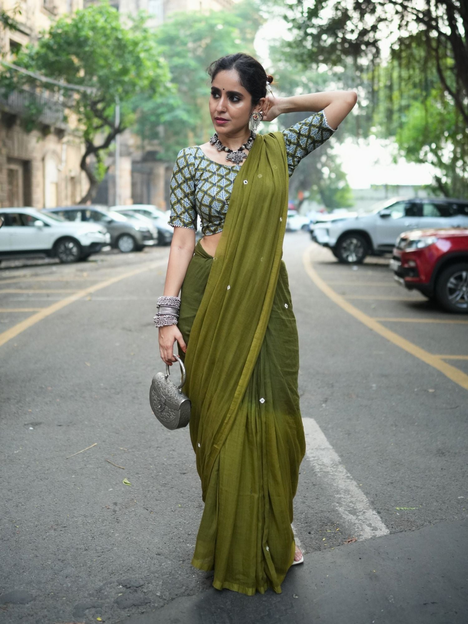 Green Ombre cotton saree with blouse