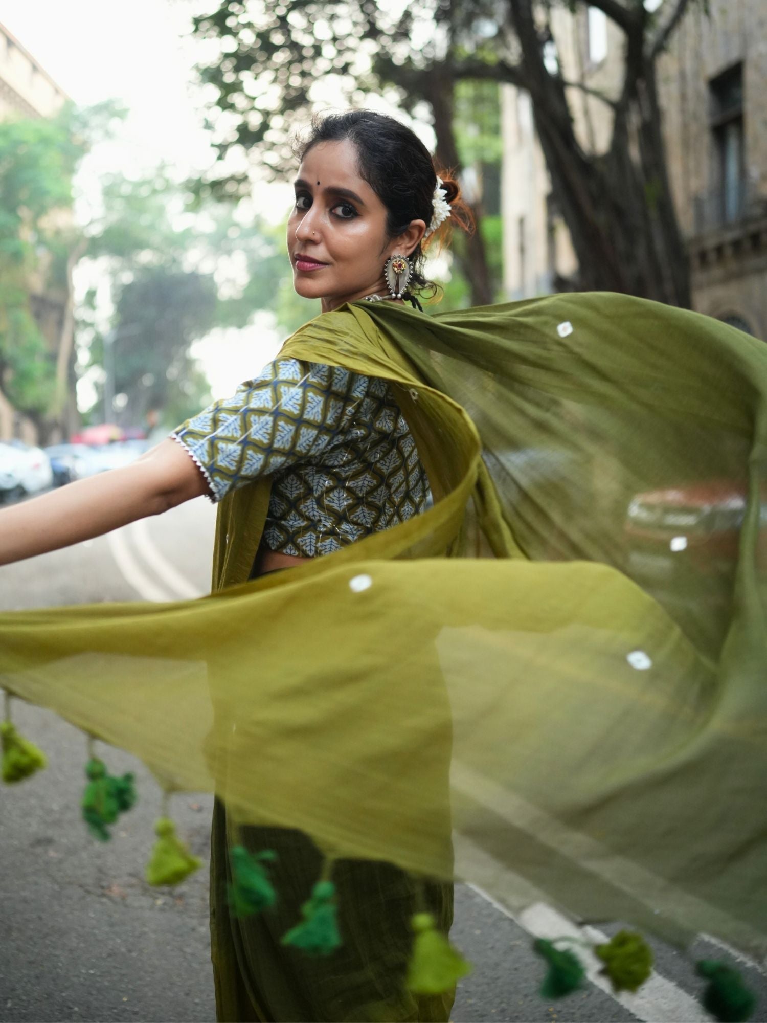 Green Ombre cotton saree with blouse