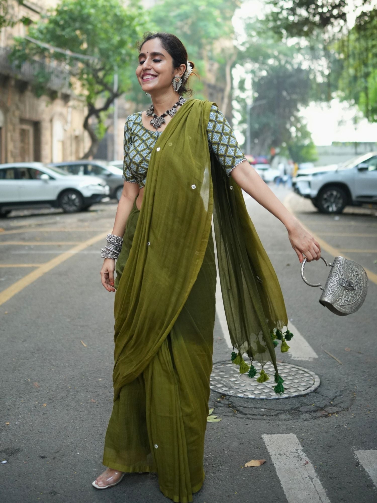 Green Ombre cotton saree with blouse