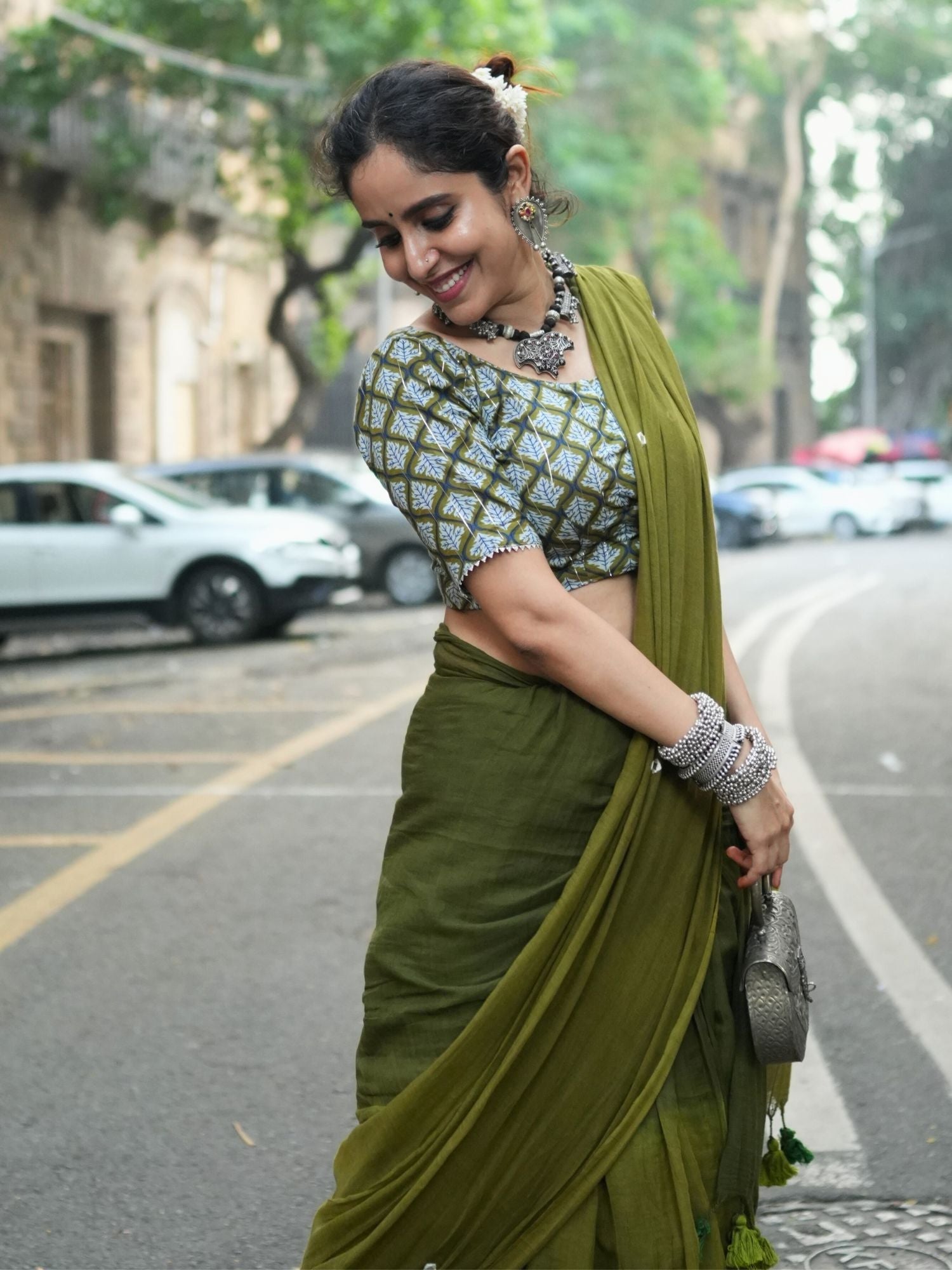 Green Ombre cotton saree with blouse