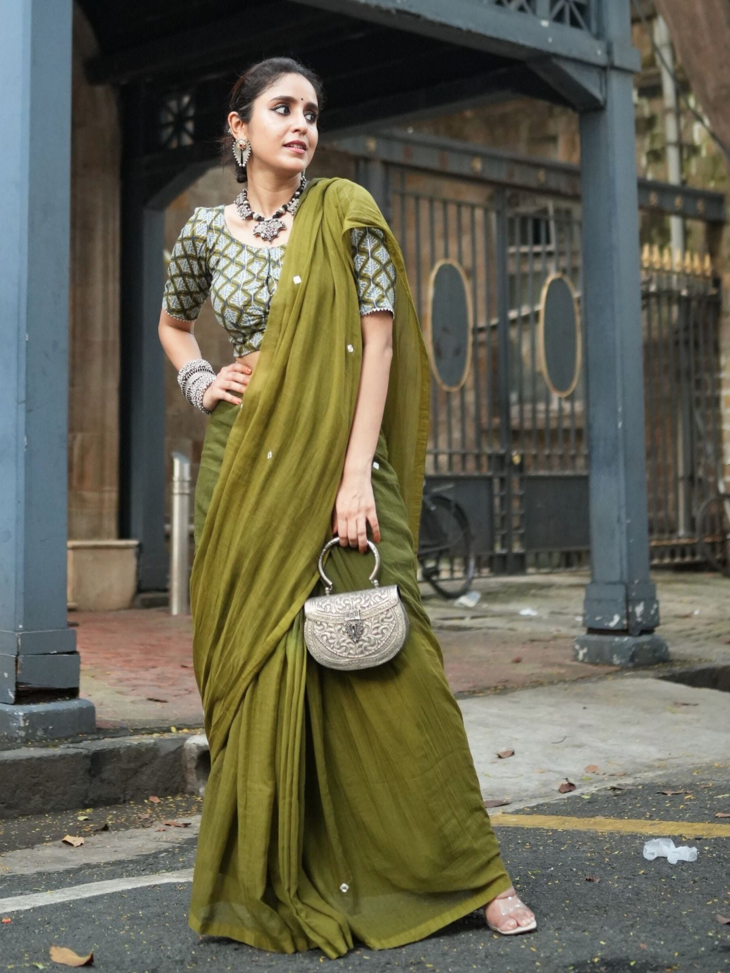 Green Ombre cotton saree with blouse
