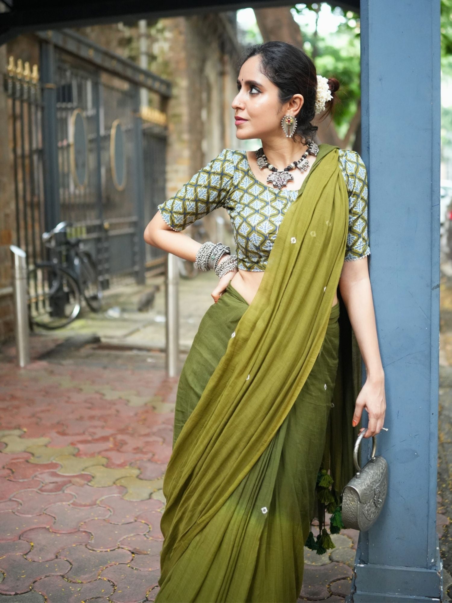 Green Ombre cotton saree with blouse