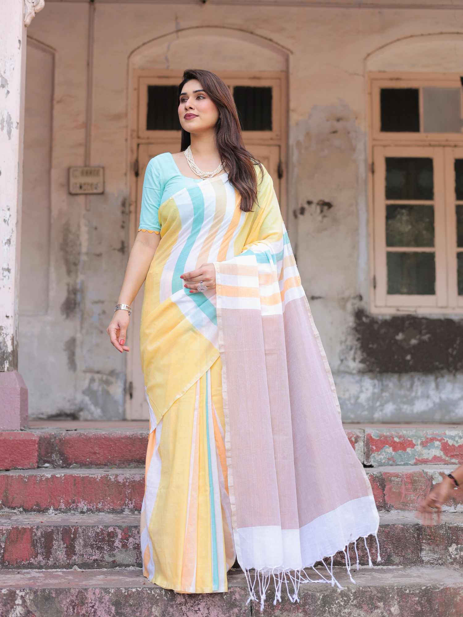 Sunstone Cotton Saree with Embroidered Blouse