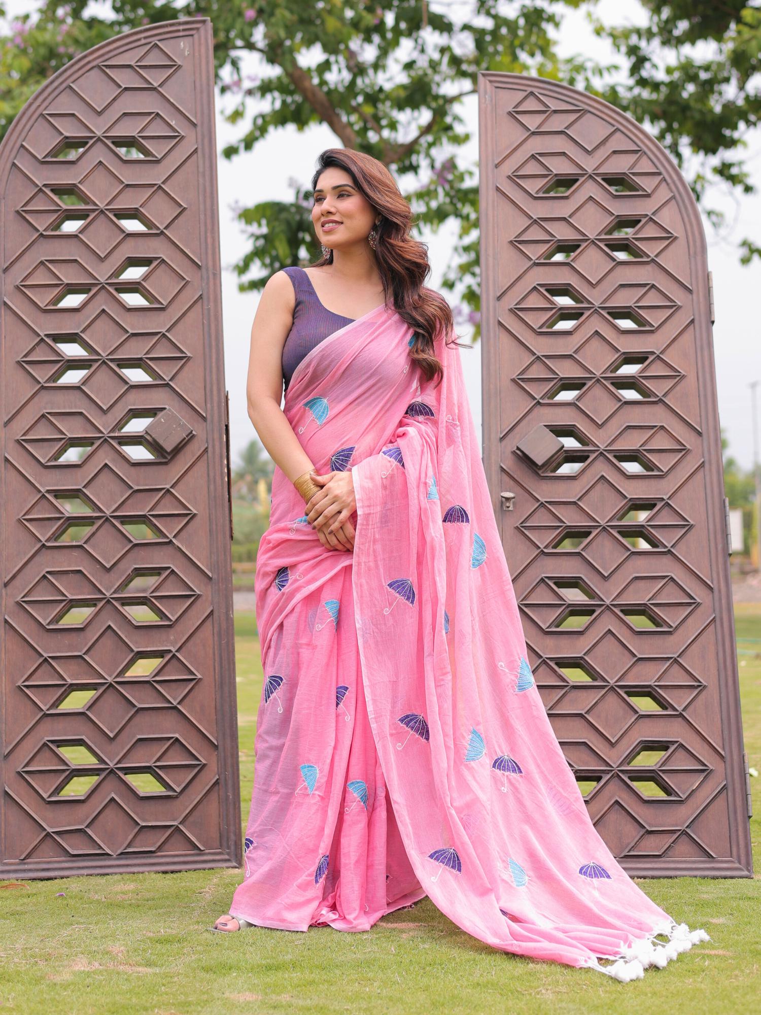 Rim Jhim cotton embroidery saree with blouse