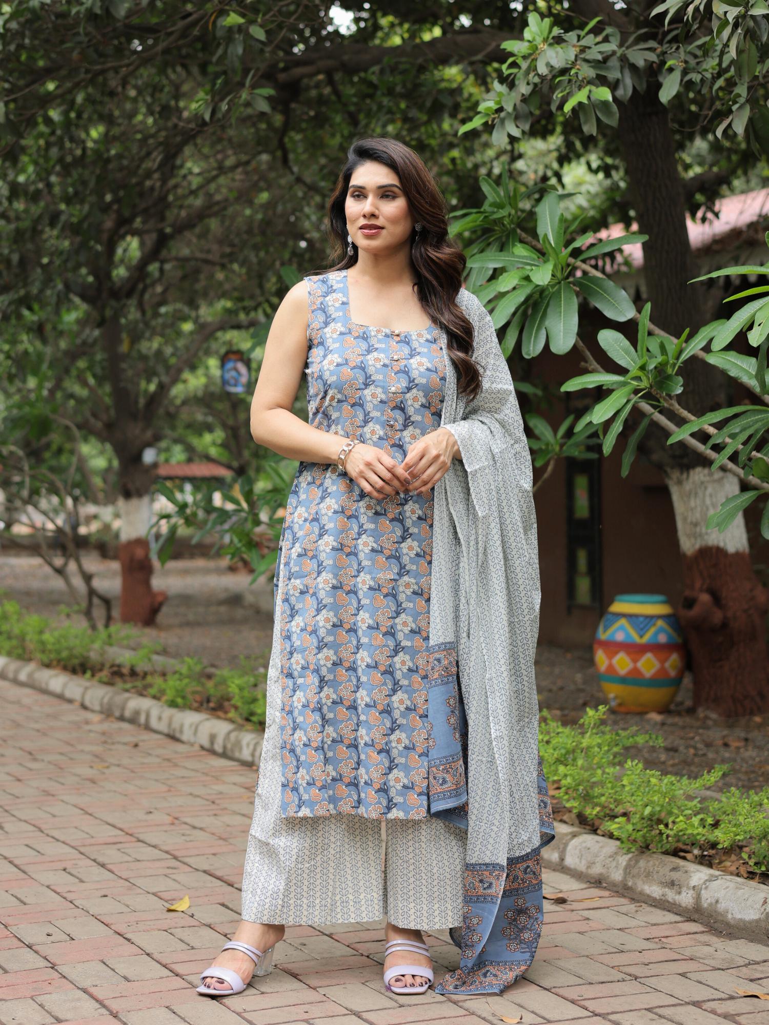 Oasis block print suit set
