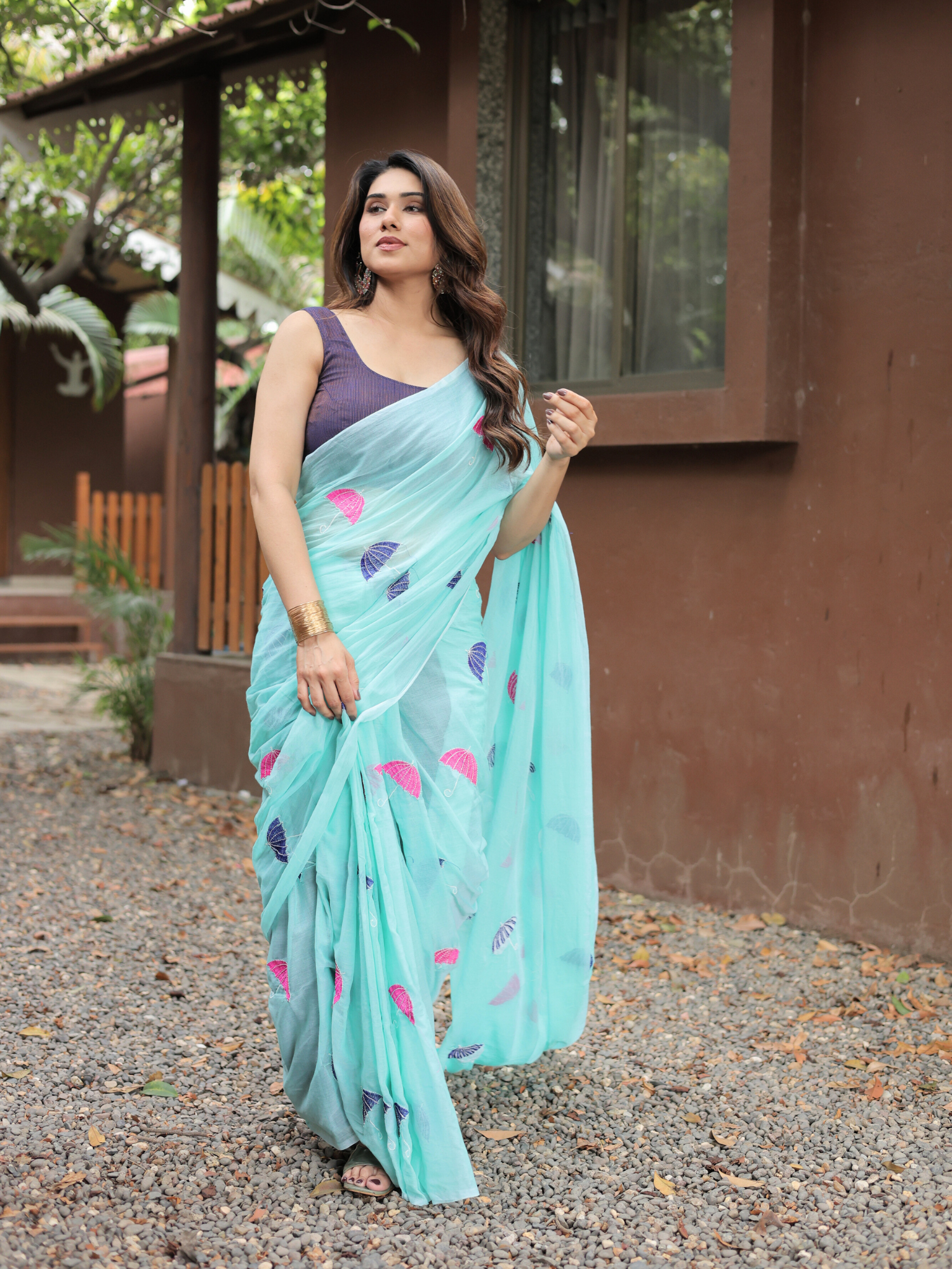 Suhani embroidered cotton saree with blouse