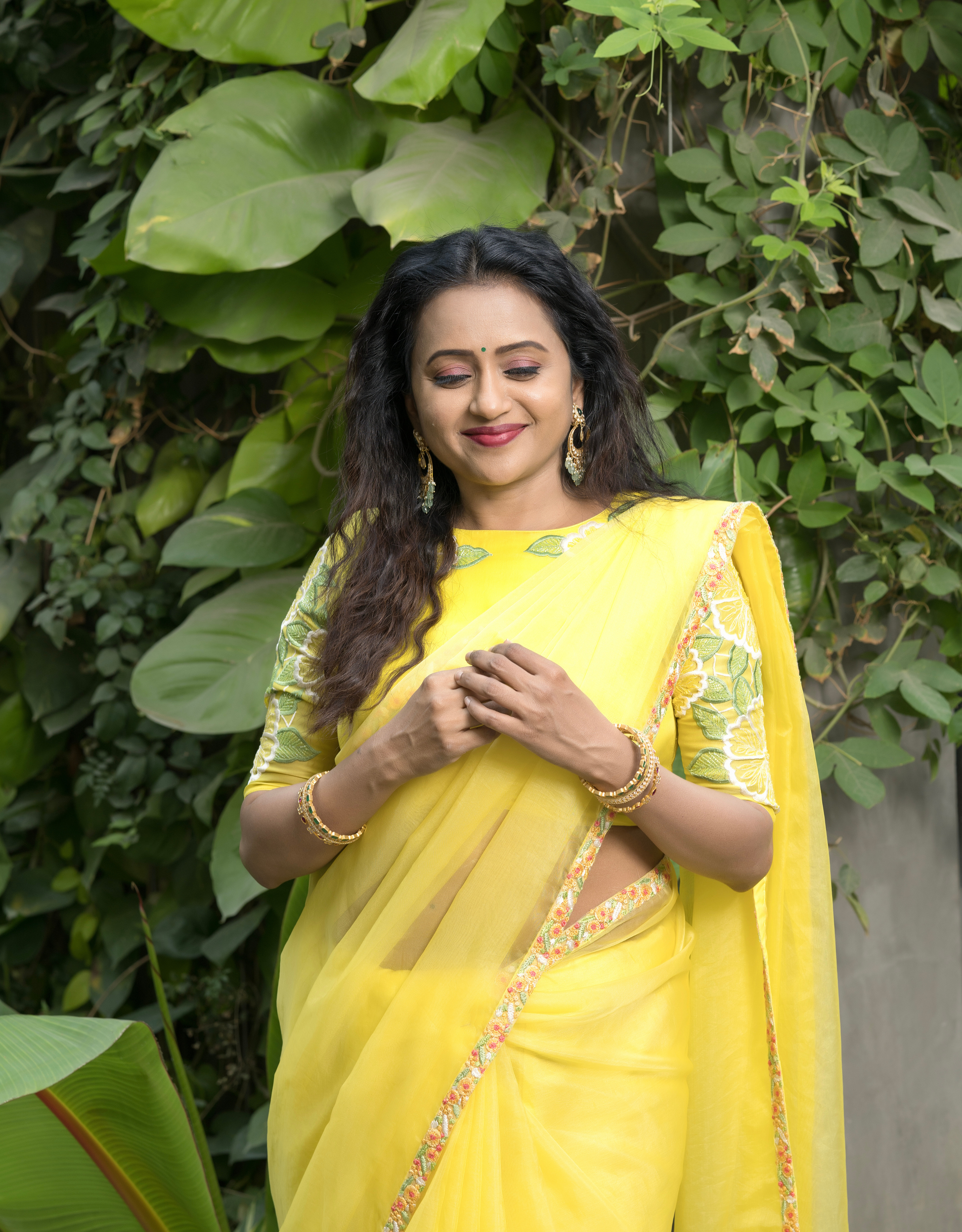 Yellow Organza Saree with Embroidery Border and Blouse