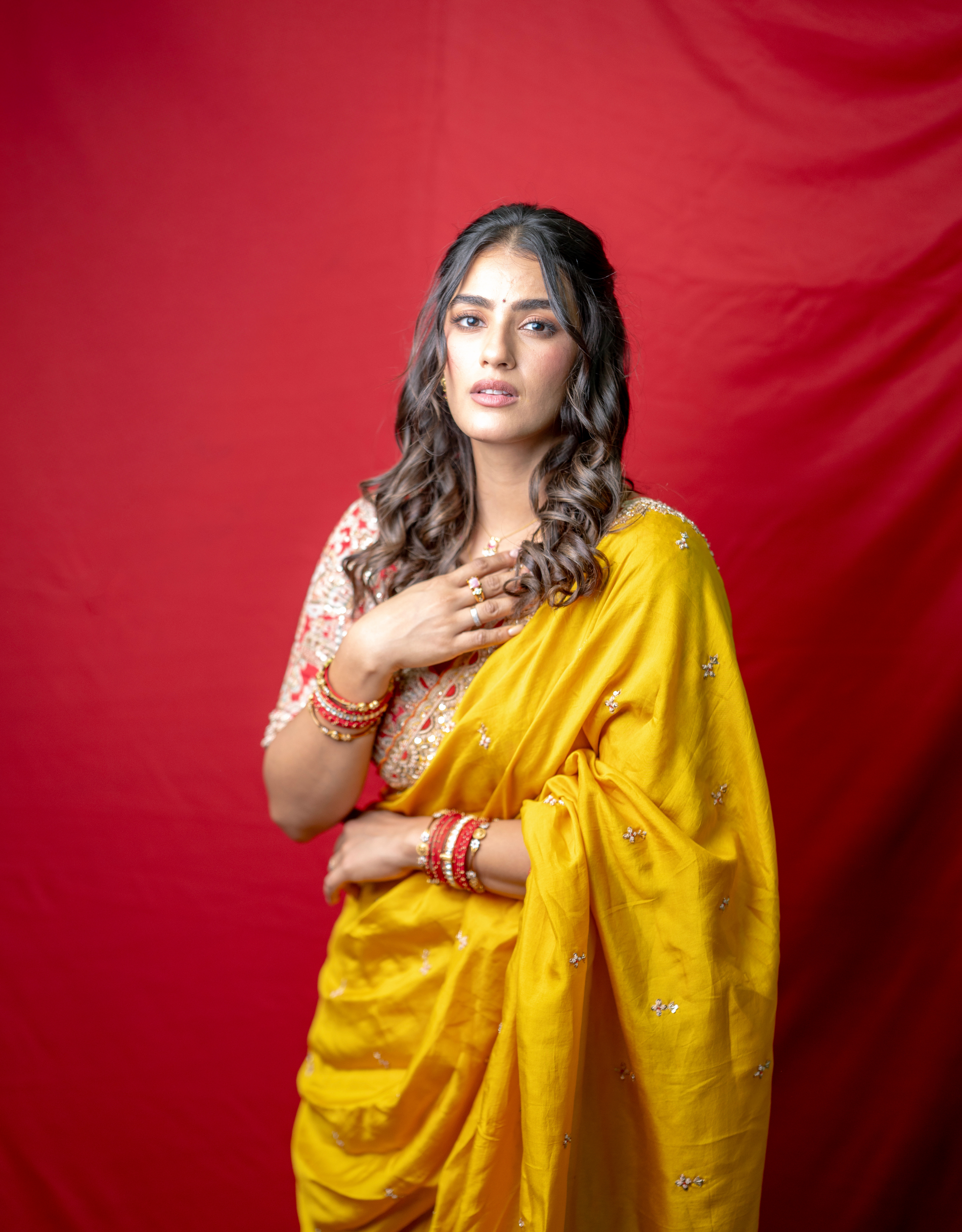 Yellow Silk Saree Zardosi Border Red Thread Printed Blouse