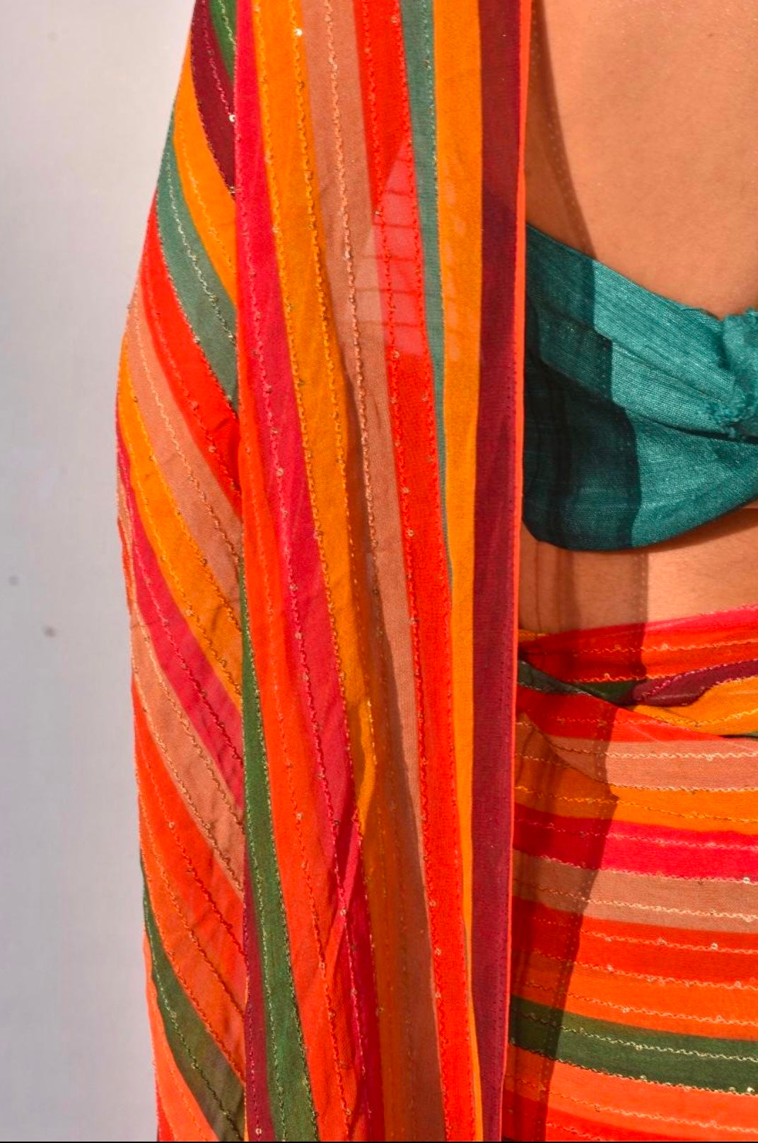 Ravishing Orange Multicolor Georgette Printed Sequin Saree