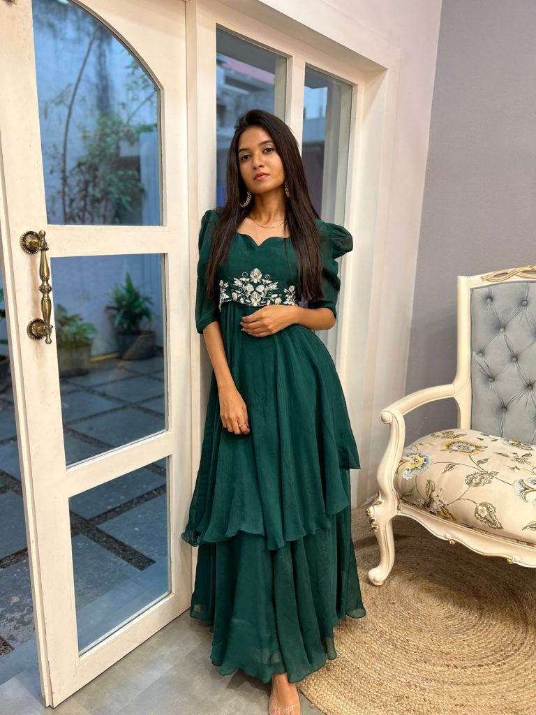 Emerald Green Organza Gown - Evening Party Gown