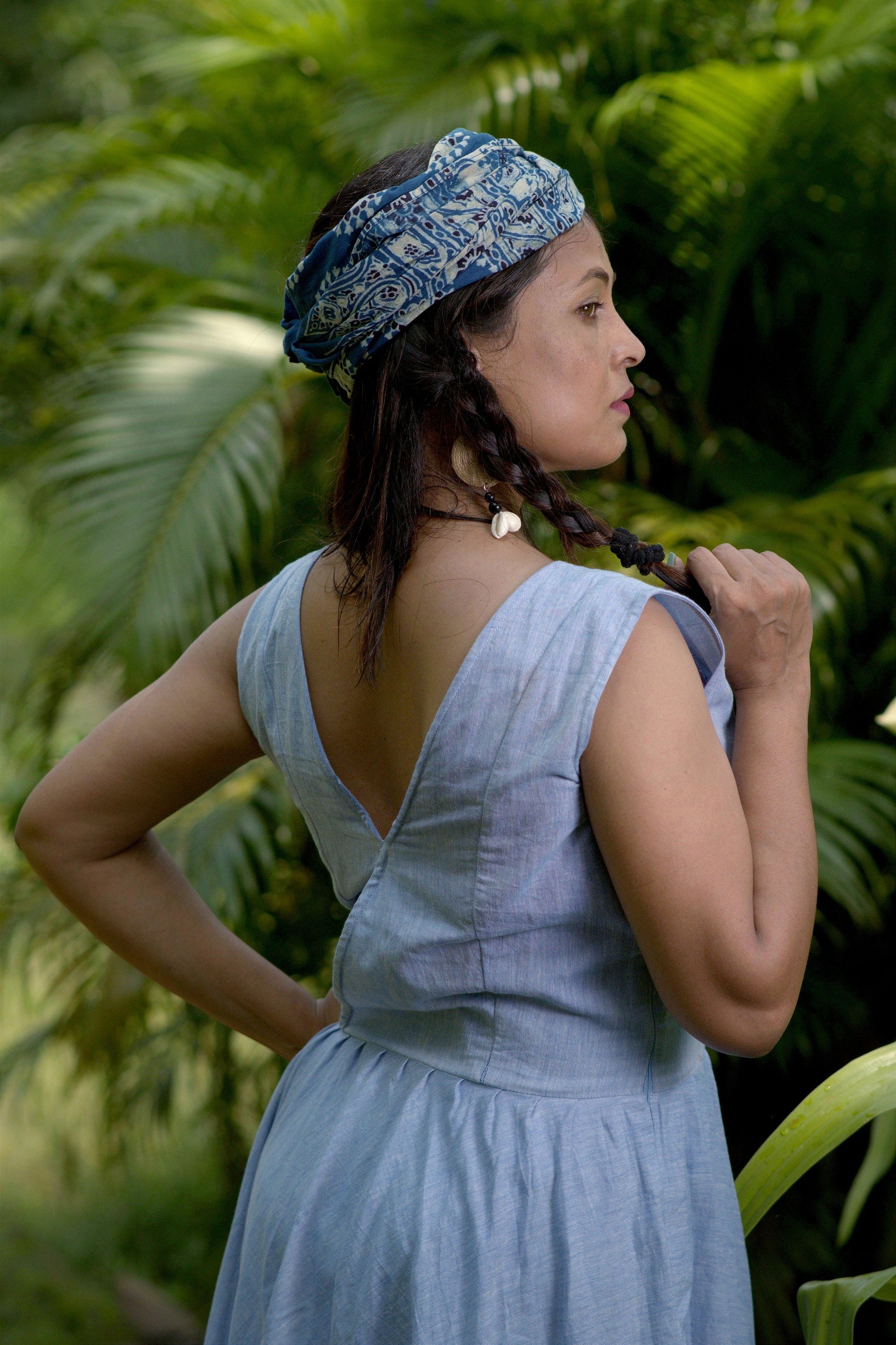 Mermaid's Quest Blue Double Breasted Cotton Linen Midi Dress - Summer Dress