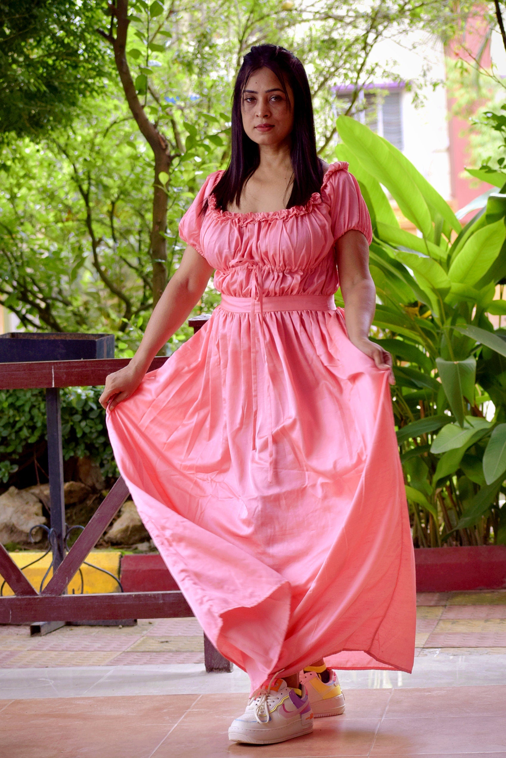 Time's Epilogue Pink Satin Silk Corset Maxi Dress - Party Wear