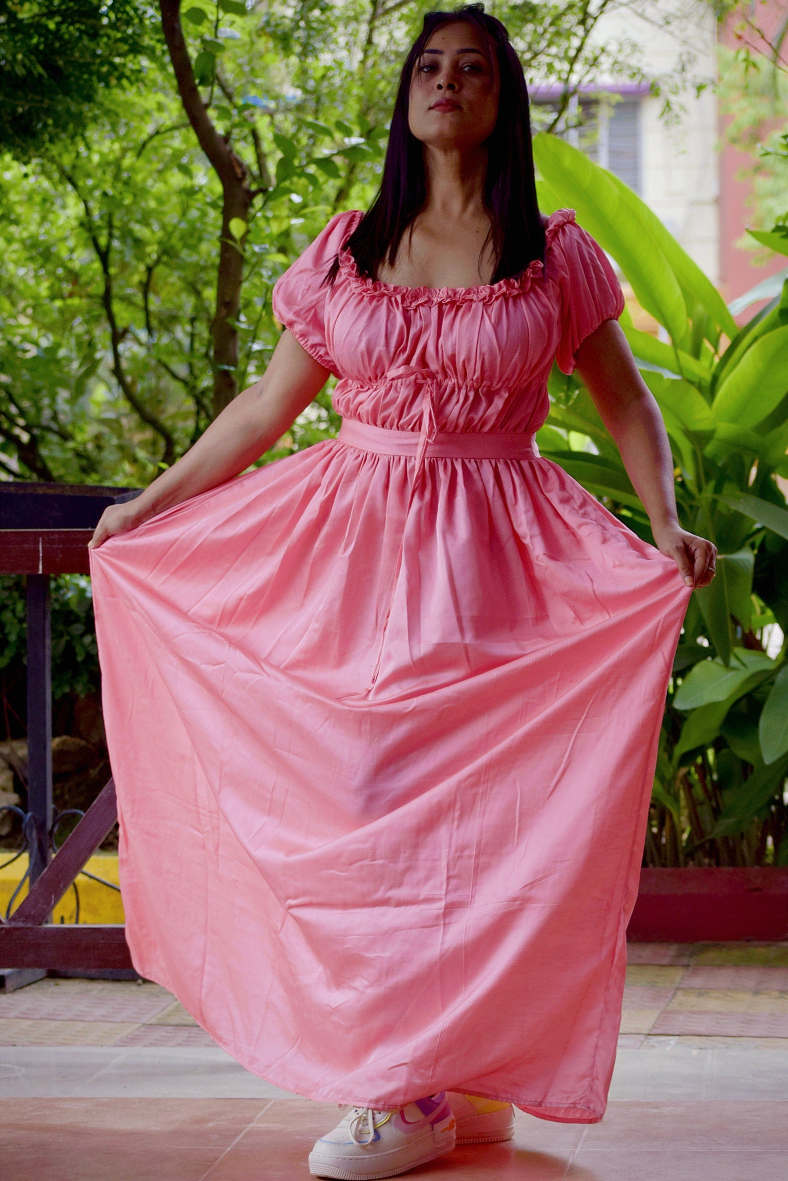 Time's Epilogue Pink Satin Silk Corset Maxi Dress - Party Wear